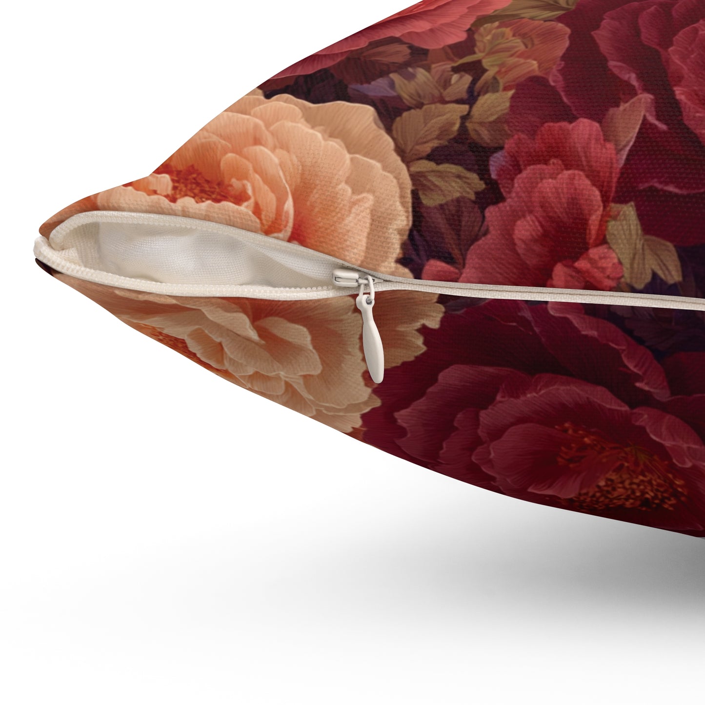 Vintage Rose Floral Pillow | Dark Burgundy Peach Garden Cushion