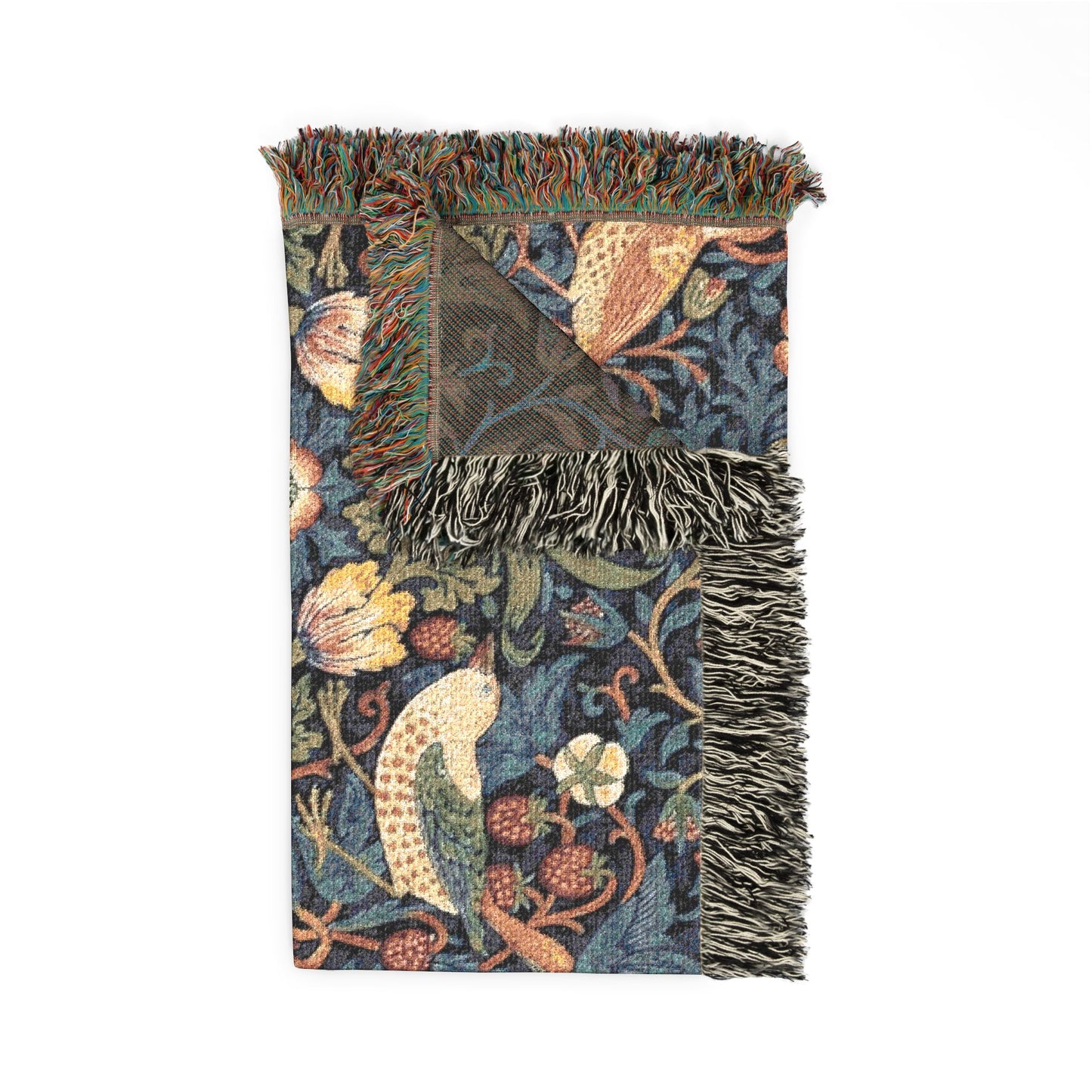 William Morris Style Bird and Floral Woven Blanket | Tapestry Throw