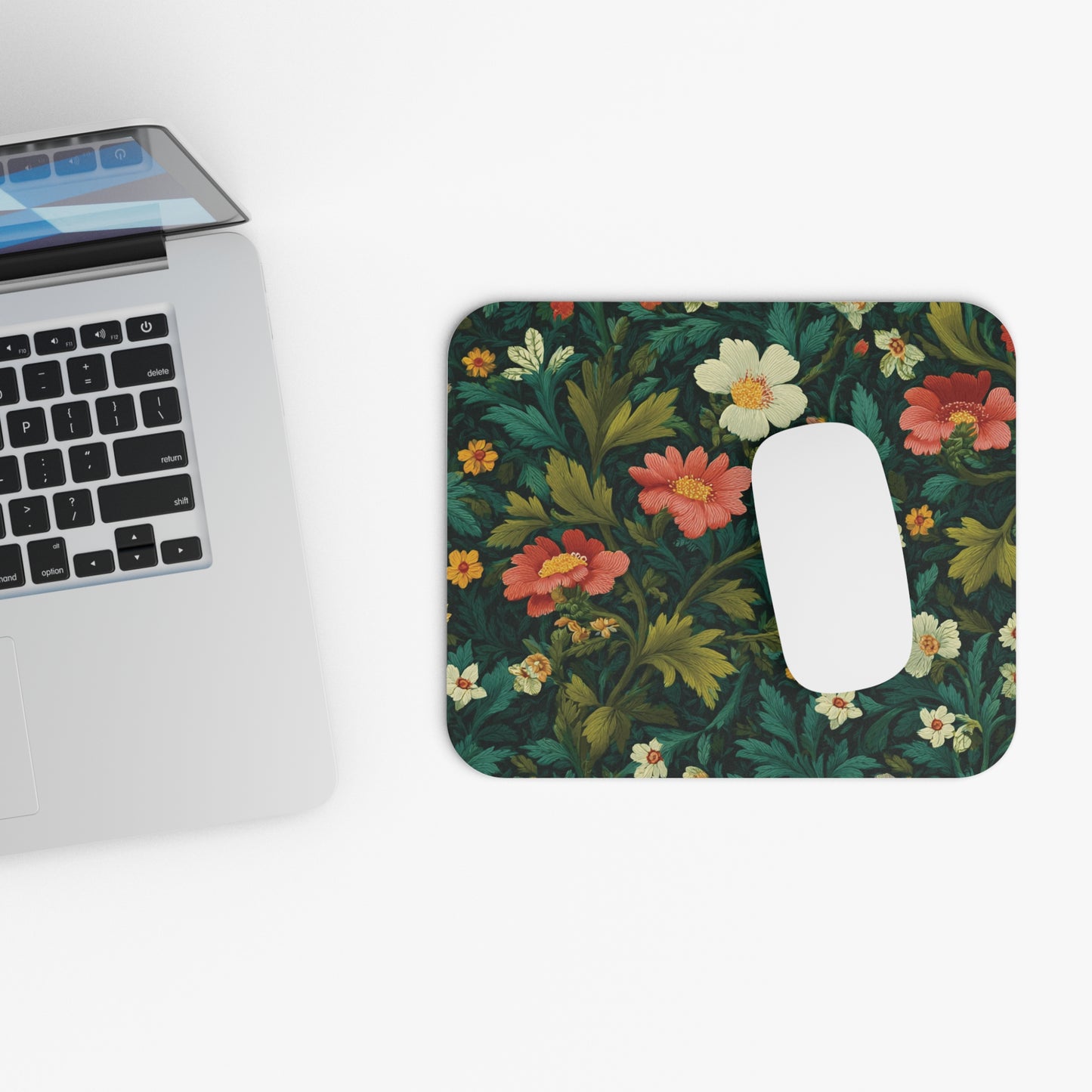 Vintage Floral Pattern Mouse Pad | Dark Green Botanical Desk Mat