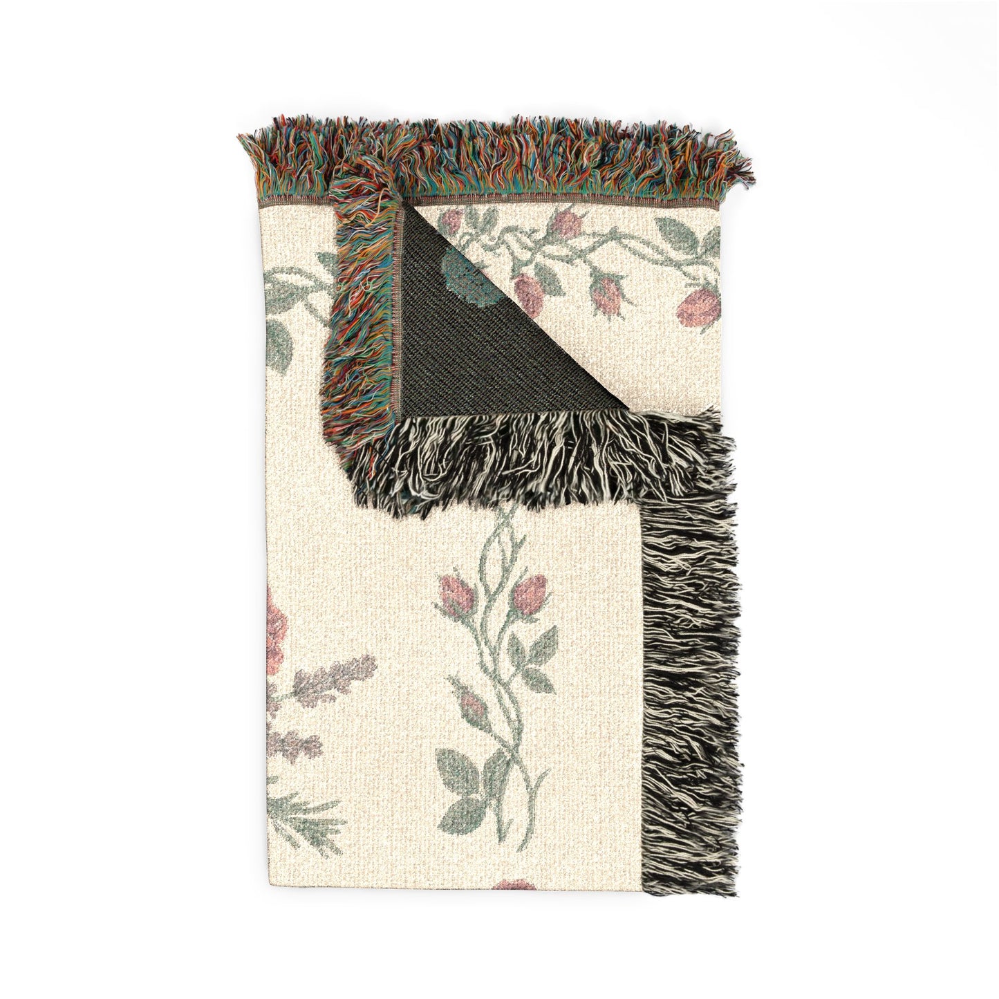 Vintage Rose Lavender Floral Woven Blanket | Tapestry Throw, Floral Fringe