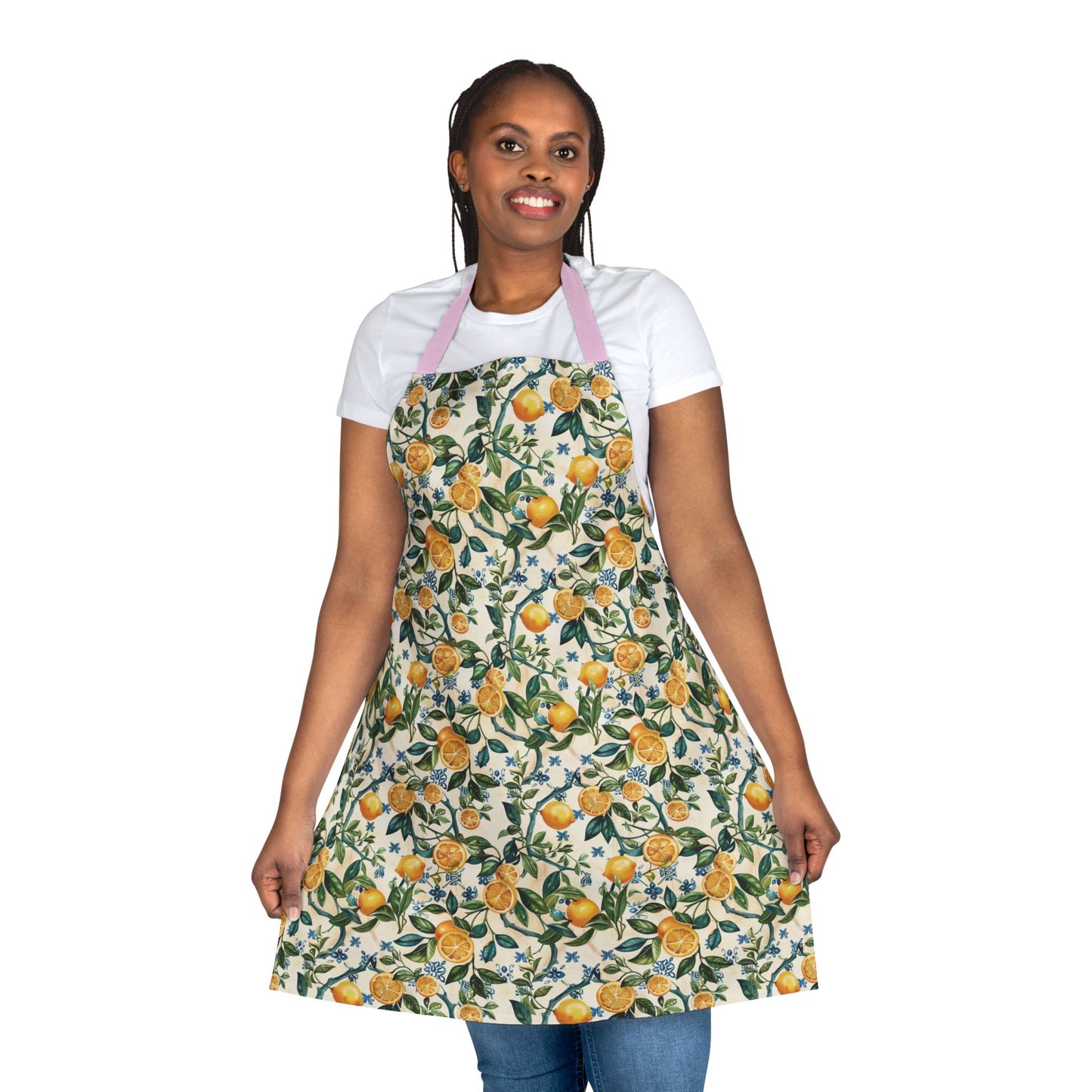 Citrus Lemon Blossom Apron | Kitchen Apron with Floral Fruit Pattern