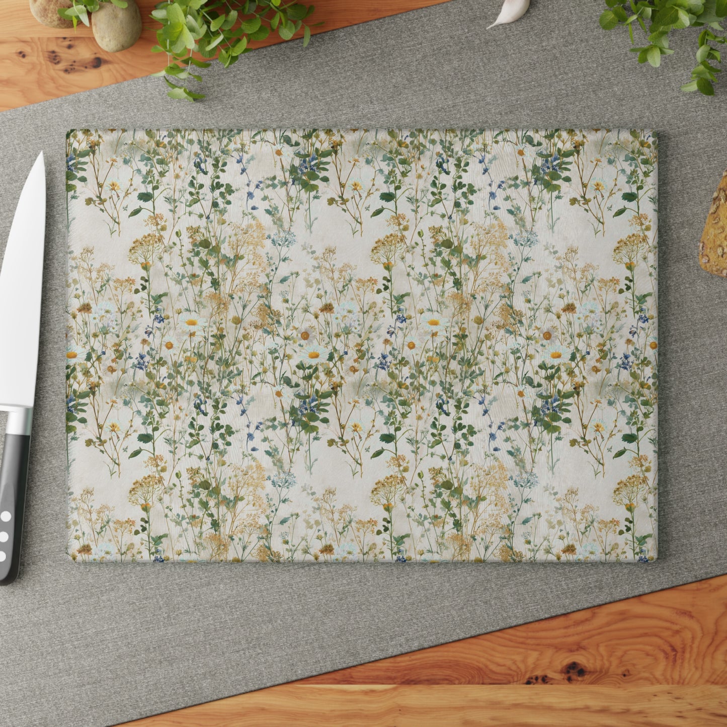 Wildflower Meadow Glass Cutting Board | Botanical Floral Kitchen Decor
