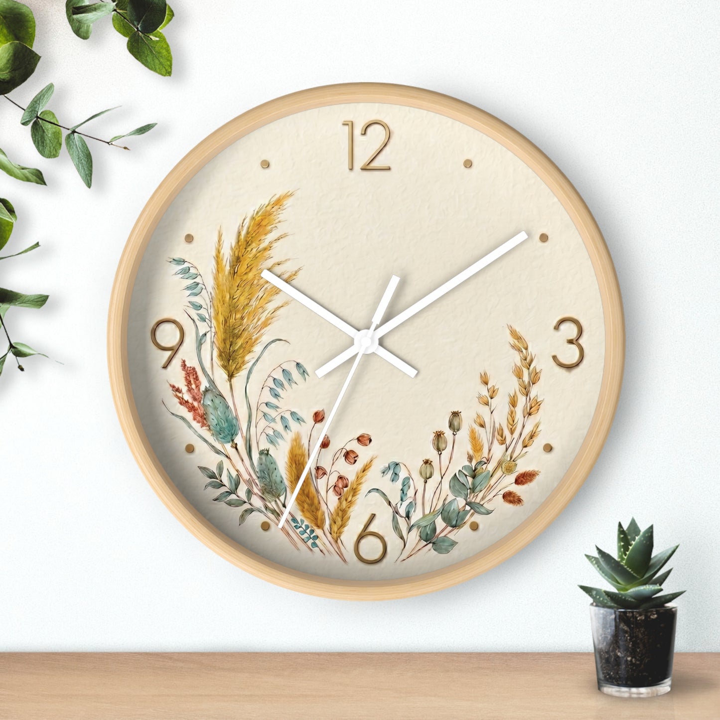 Dried Wildflower Bouquet Wall Clock | Boho Coastal Floral Home Decor