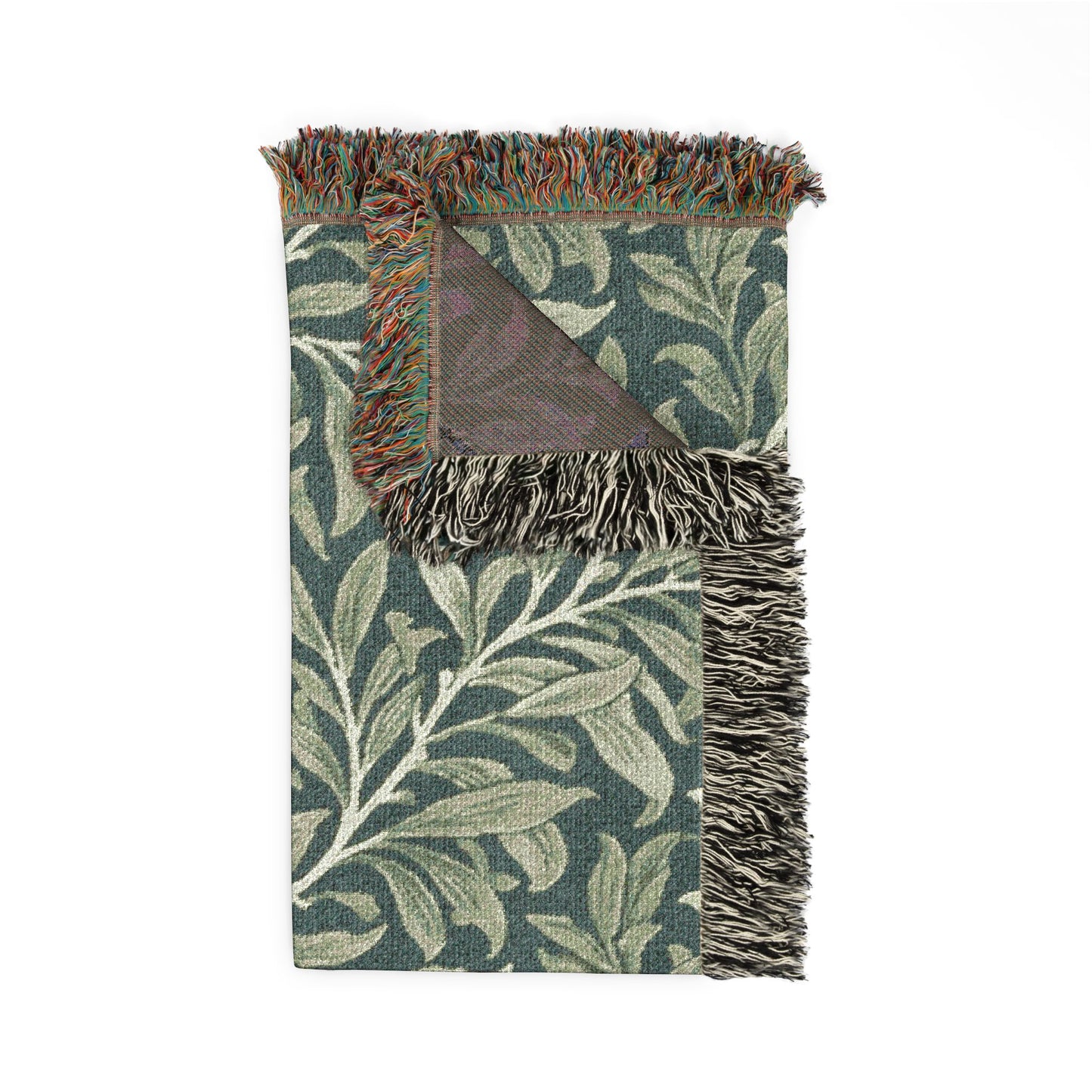 Olive Leaf Pattern Woven Blanket | Botanical Throw, Tapestry Fringe