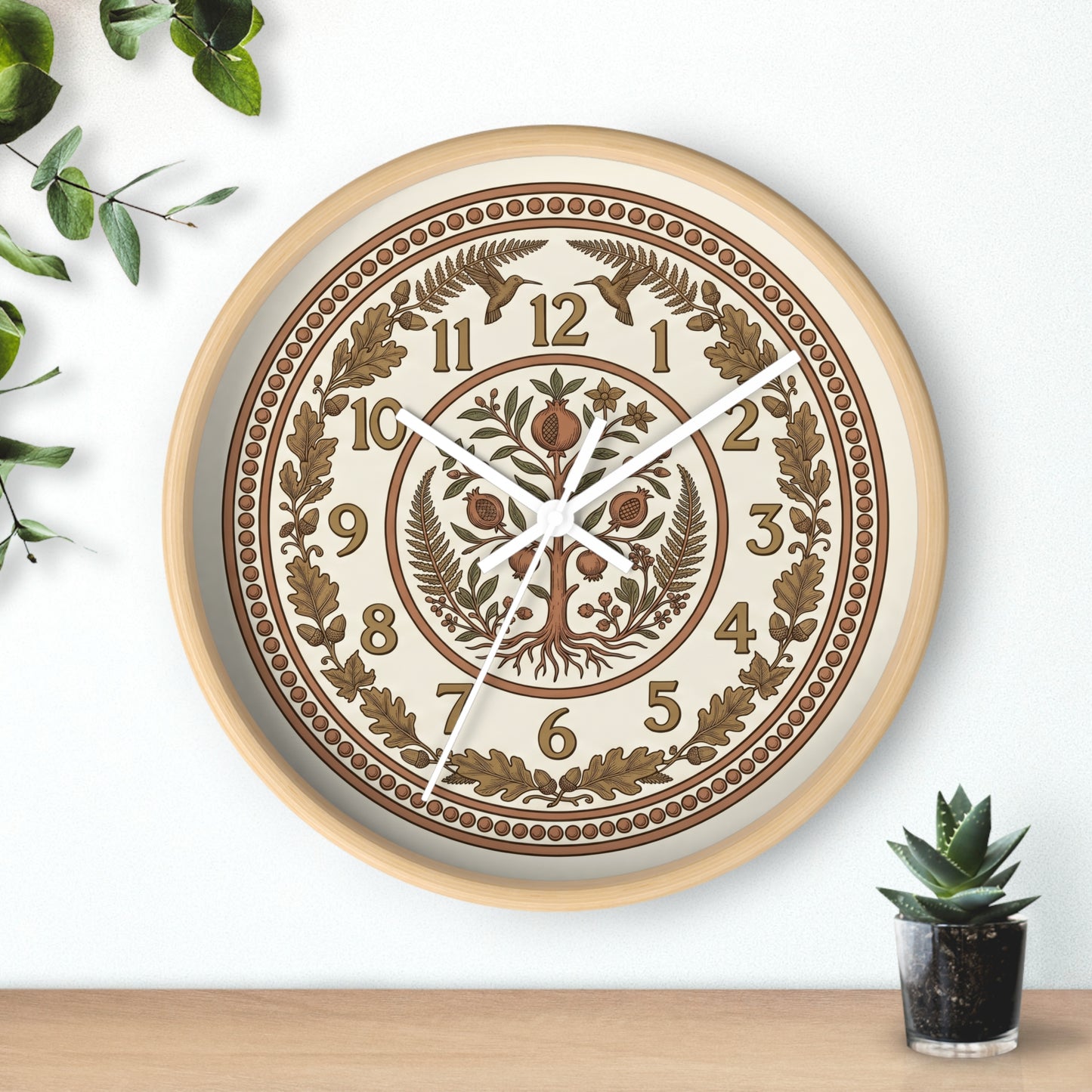 Pomegranate Medallion Wall Clock | Vintage Botanical Folk Art Ornamental