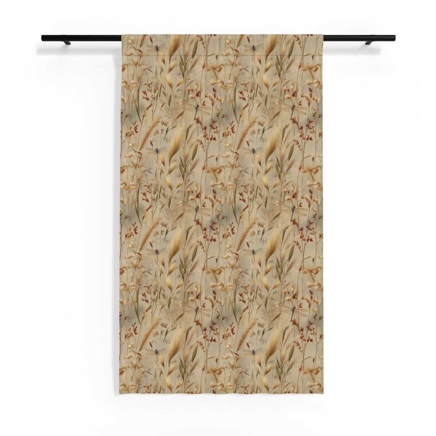 Neutral Botanical Sheer Window Curtain | Dried Grass Dragonfly Print
