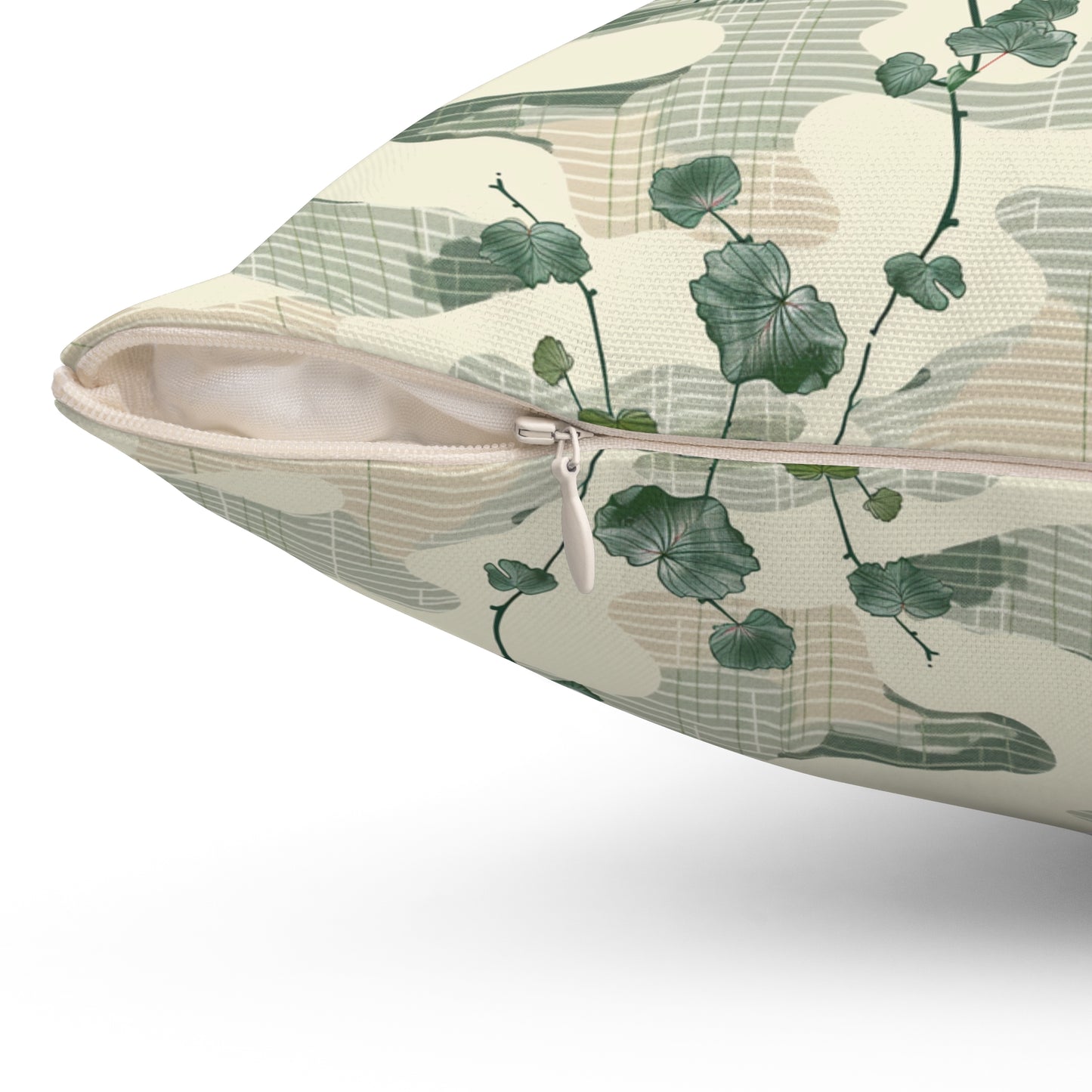 Botanical Japandi Pillow | Square Throw Pillow, Green Botanical Camouflage