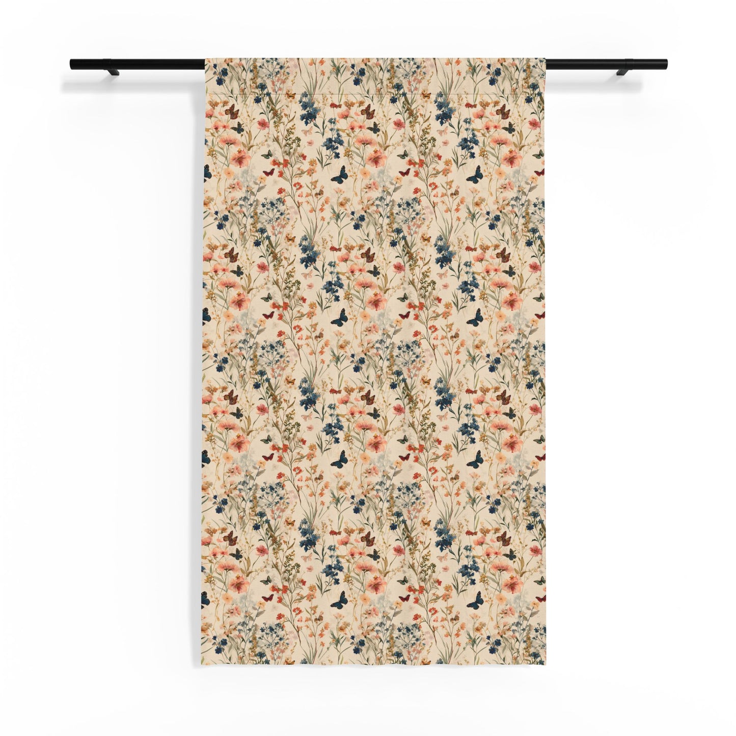 Vintage Floral Vine Sheer Window Curtain | Botanical Butterfly Pattern