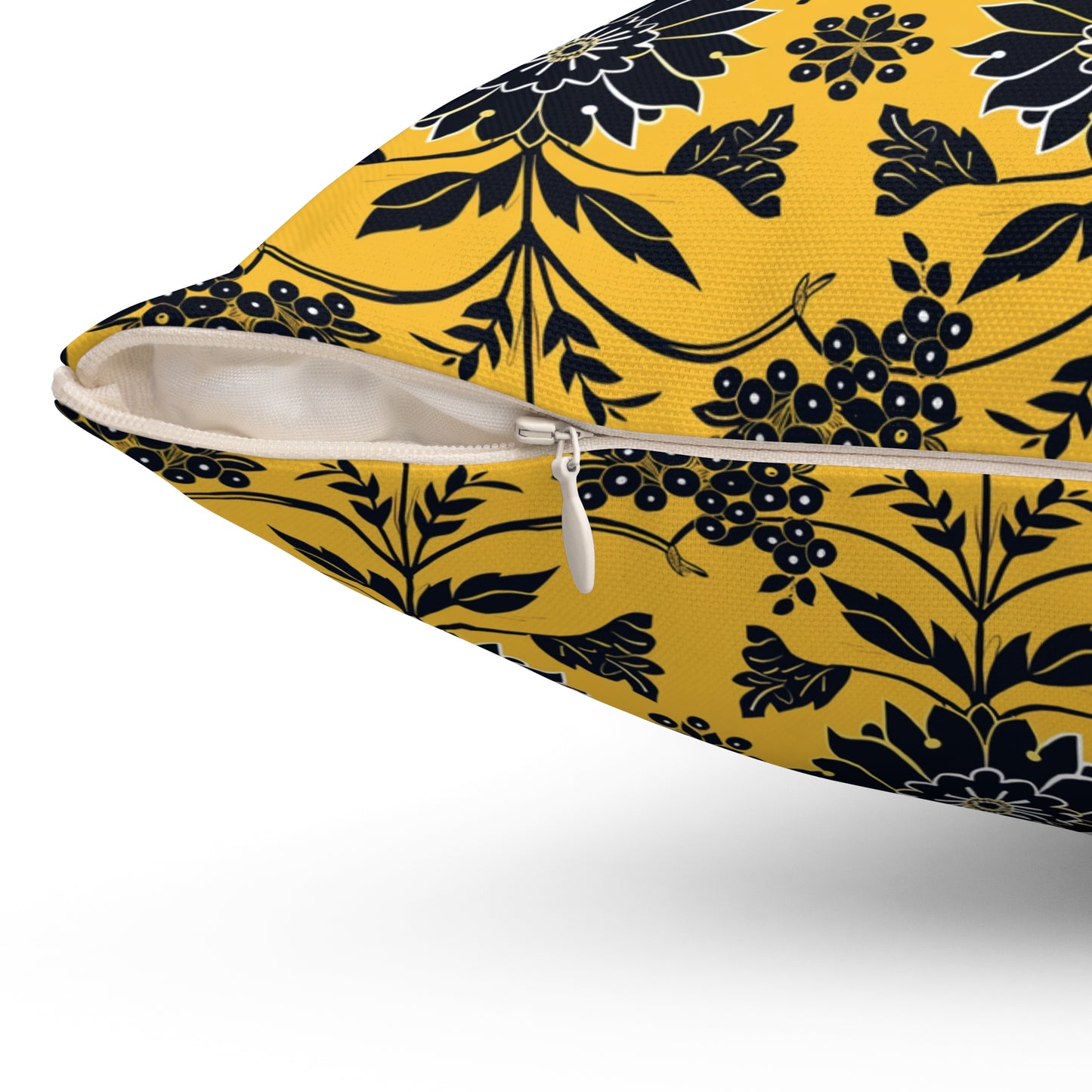 Yellow Floral Damask Pillow | Square Polyester Throw Pillow