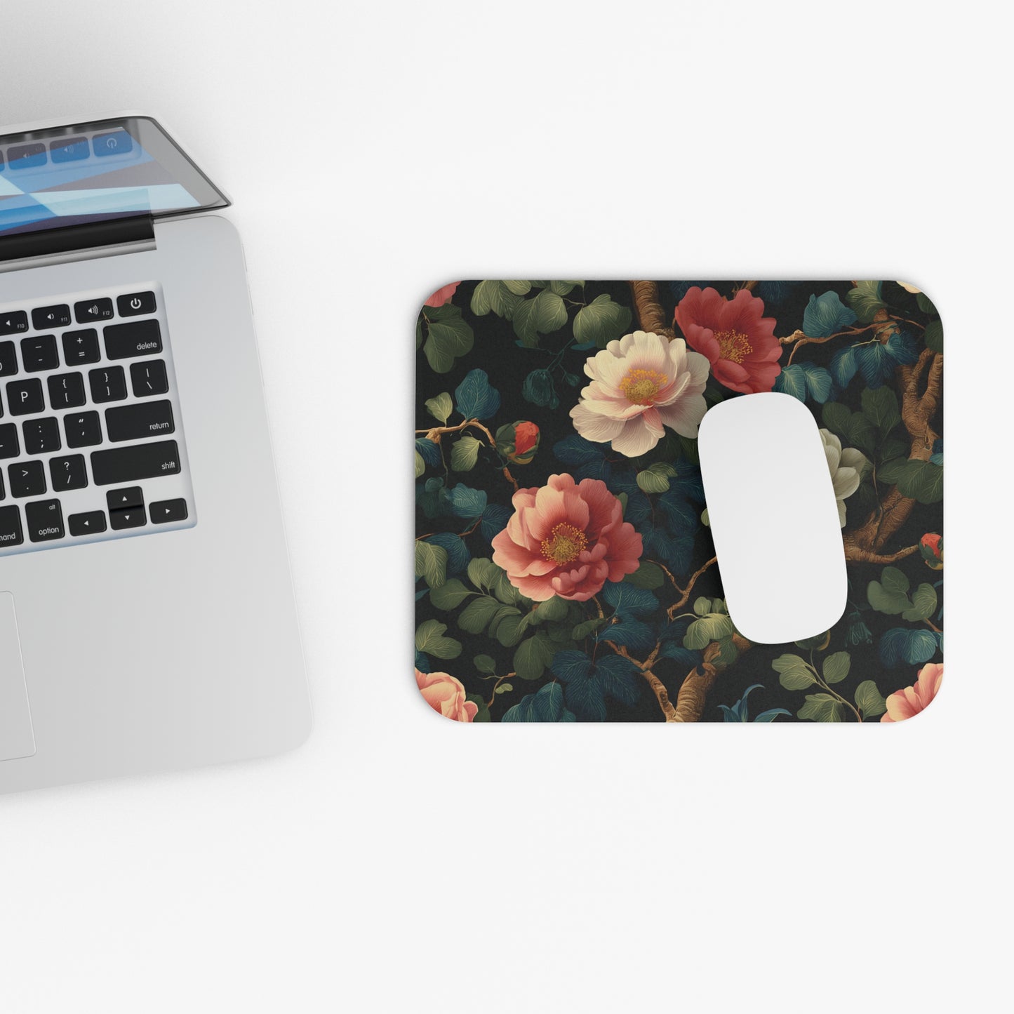 Vintage Floral Camellia Mouse Pad | Dark Botanical Office Desk Mat