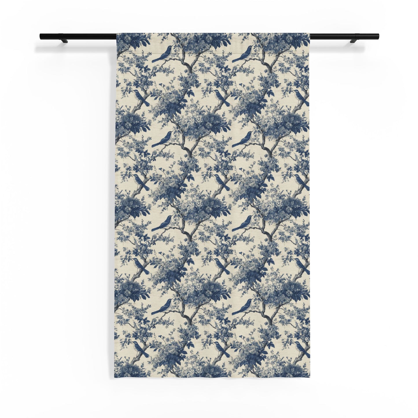 Blue Botanical Toile de Jouy Pattern Sheer Window Curtain | Floral Tree Print