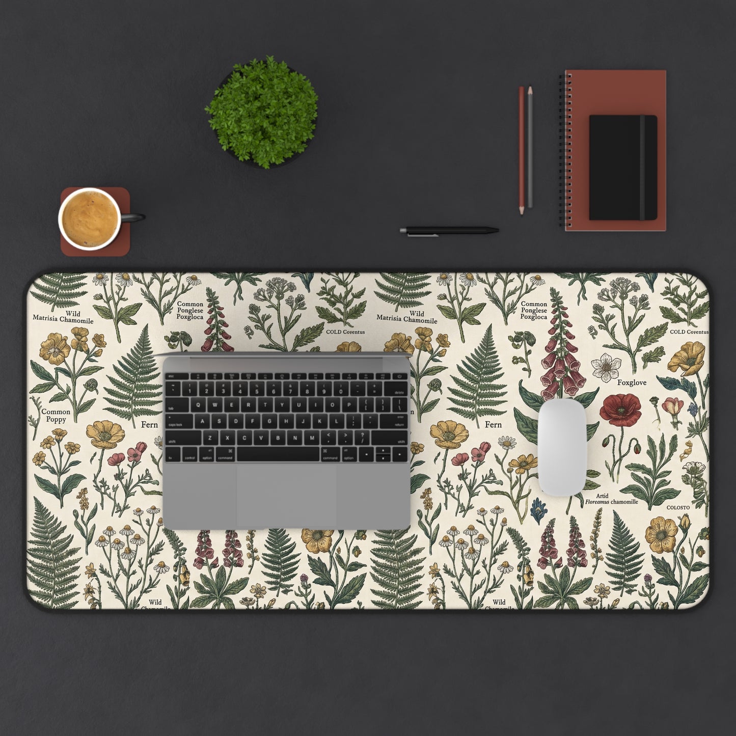 Vintage Botanical Print Desk Mat | Floral Herb Garden Mouse Pad