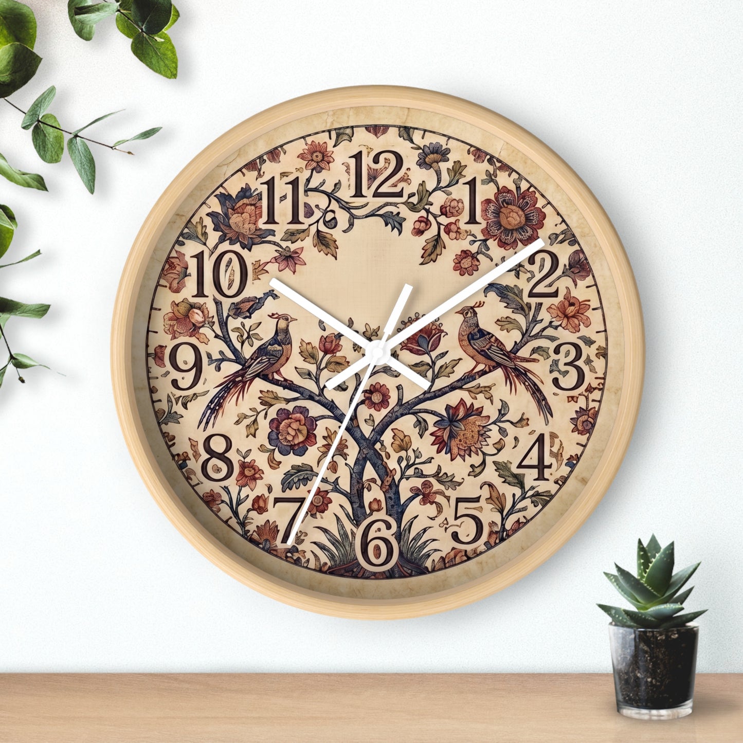 Vintage Palampore Floral Birds Wall Clock | Botanical Tree of Life Design
