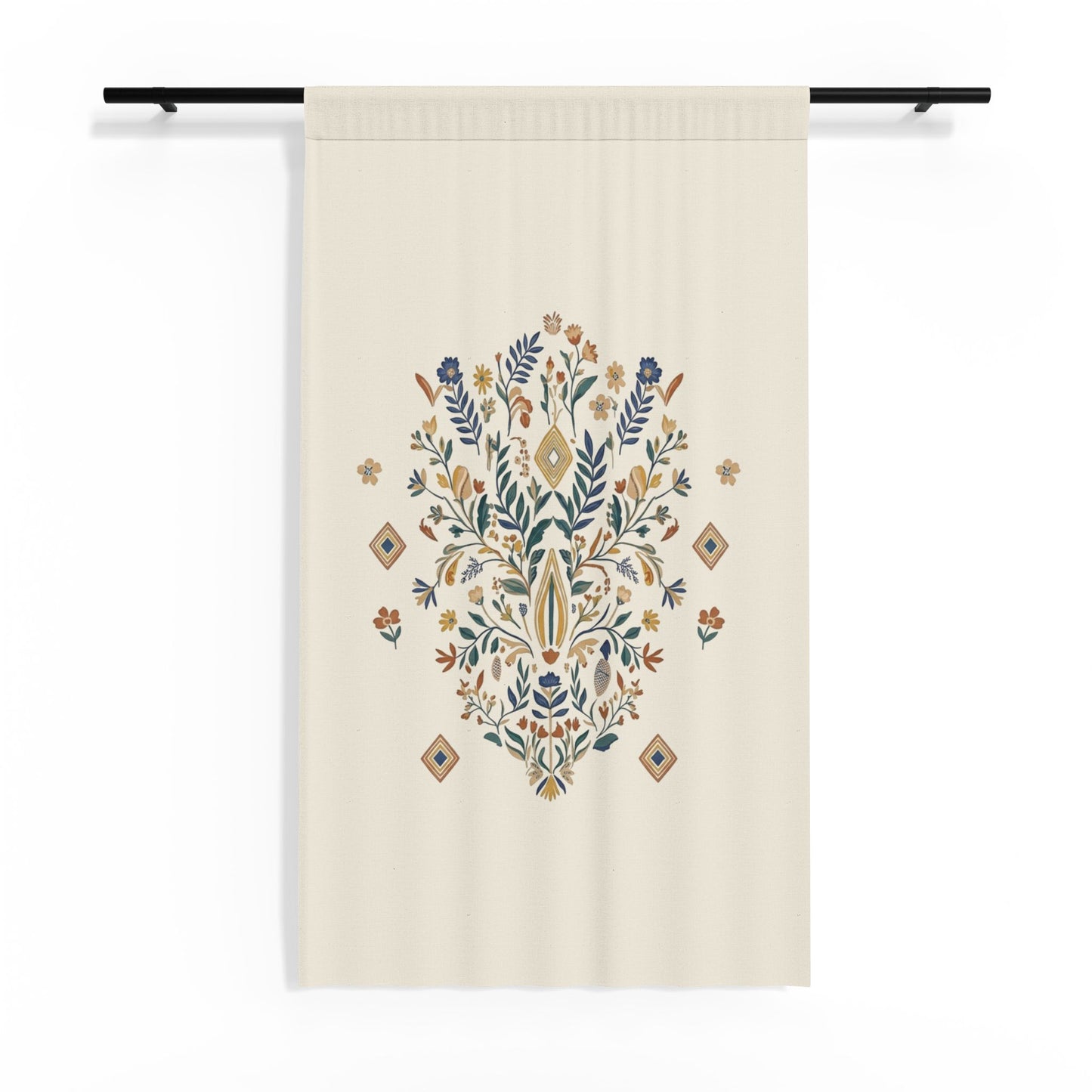 Boho Floral Motif Sheer Window Curtain | Folk Floral Design