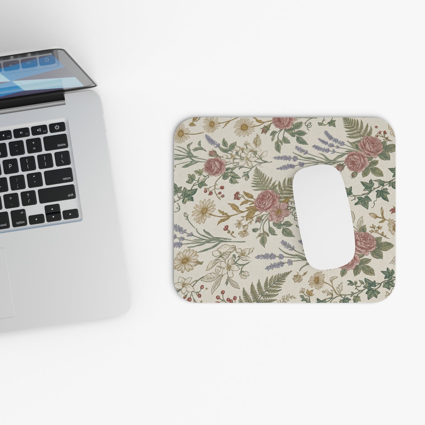 Vintage Floral Pattern Mouse Pad | Botanical Roses Daisies Lavender