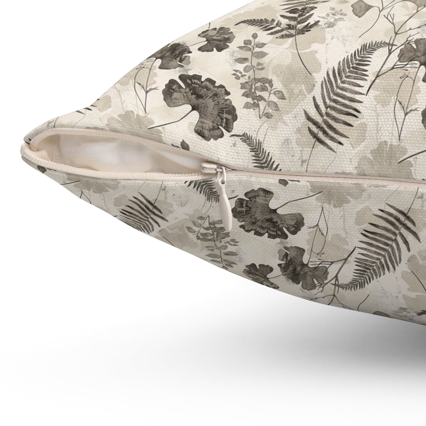 Vintage Botanical Ferns Ginkgo Pillow | Neutral Floral Throw Pillow