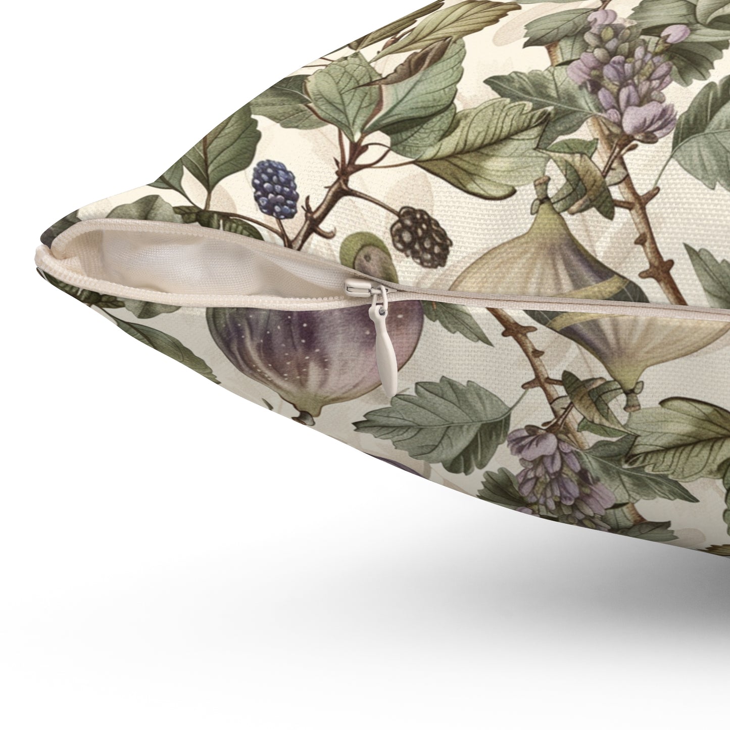 Vintage Fig Botanical Pillow | Square Throw Pillow, Fruit Foliage Pattern