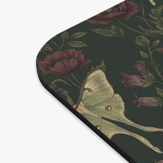 Luna Moths and Dark Roses Mouse Pad | Floral Vintage Gothic Pattern
