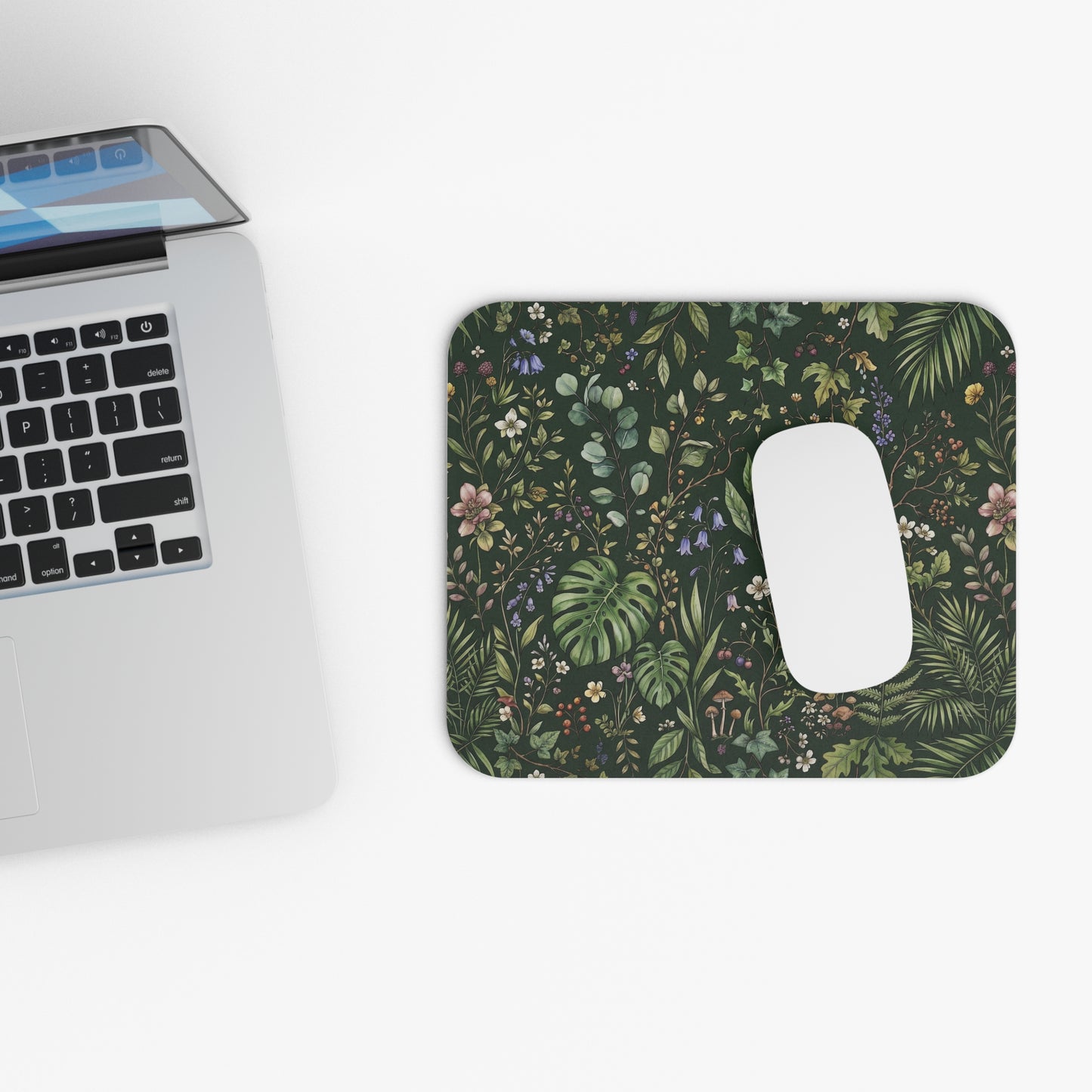 Botanical Wildflower Pattern Mouse Pad | Green Floral Desk Mat