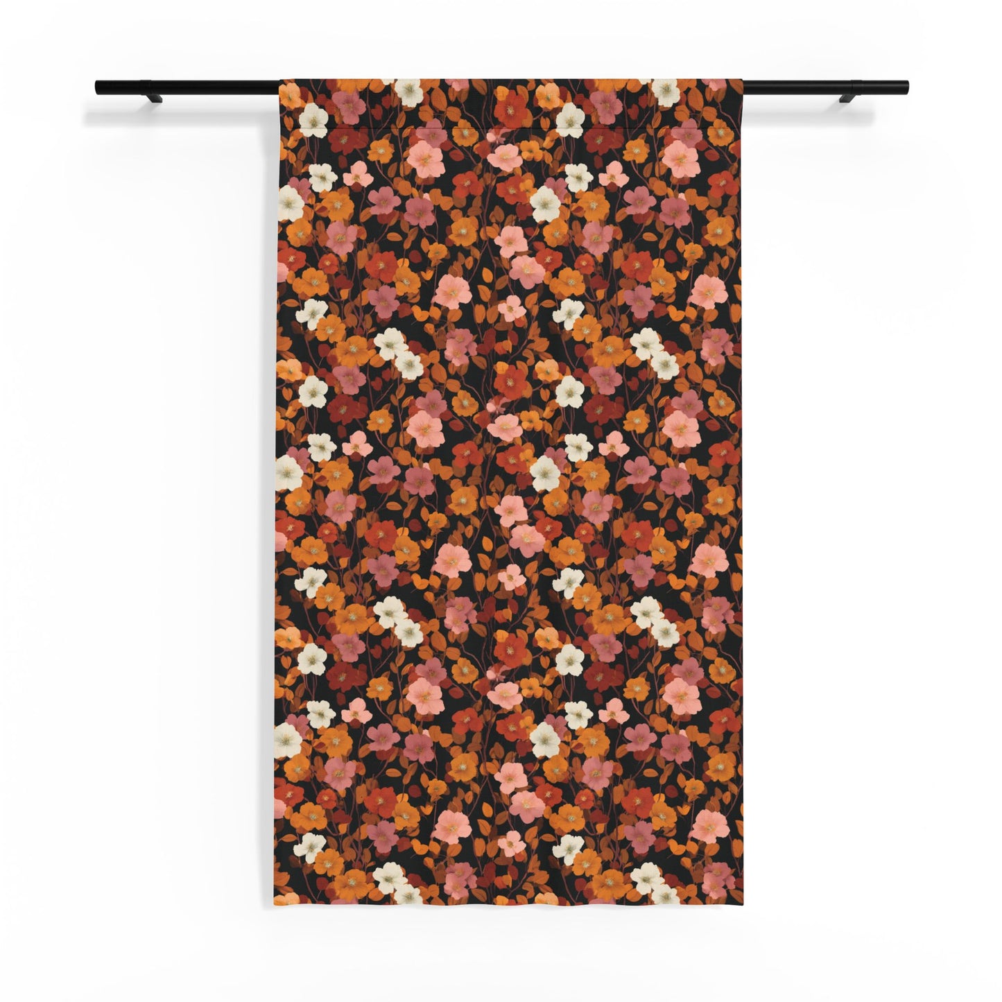 Autumn Floral Sheer Window Curtain | Rust Orange Brown Bloom Pattern