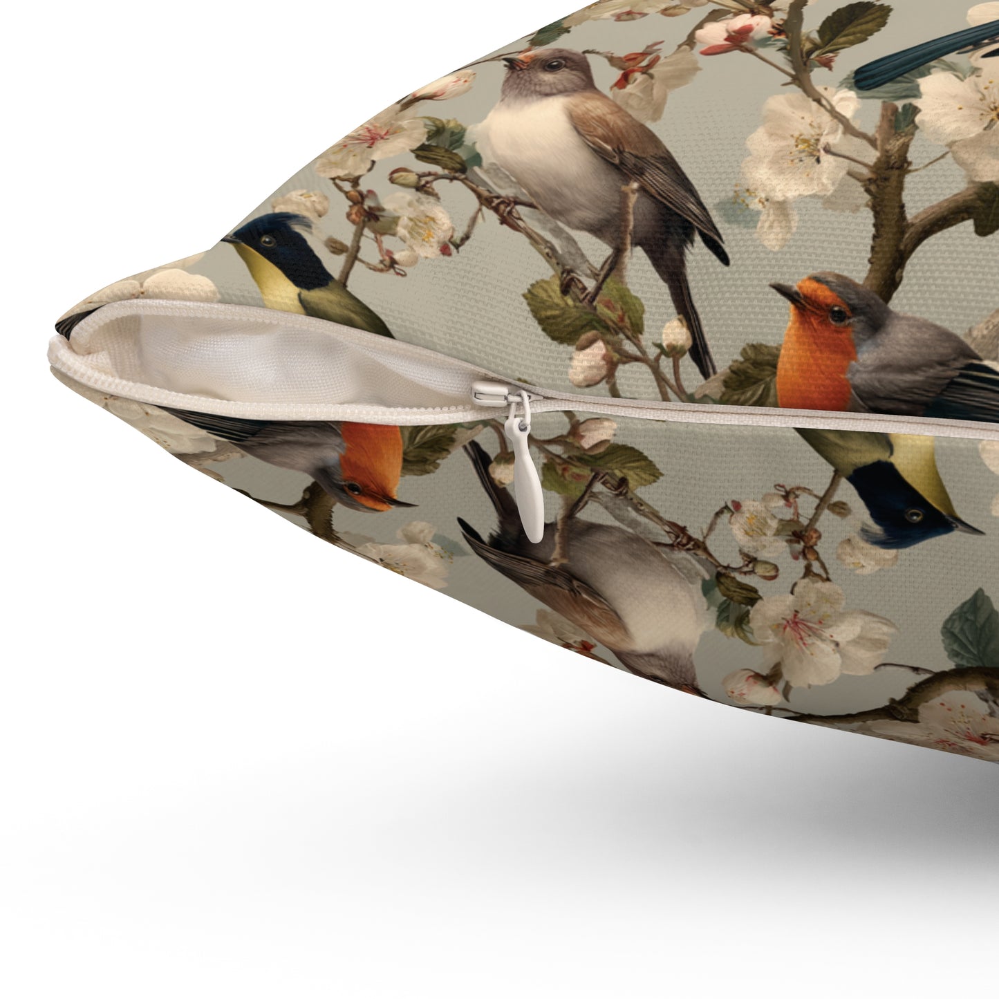 Vintage Floral Songbirds Pillow | Botanical Bird Pattern Square Pillow