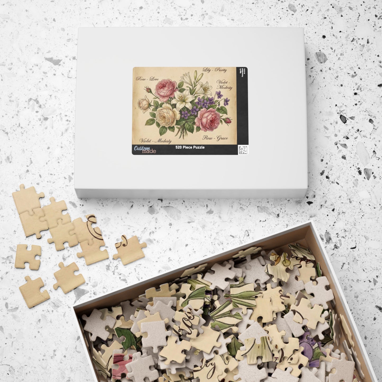 Vintage Floral Bouquet Puzzle | Rose Lily Violet Illustration