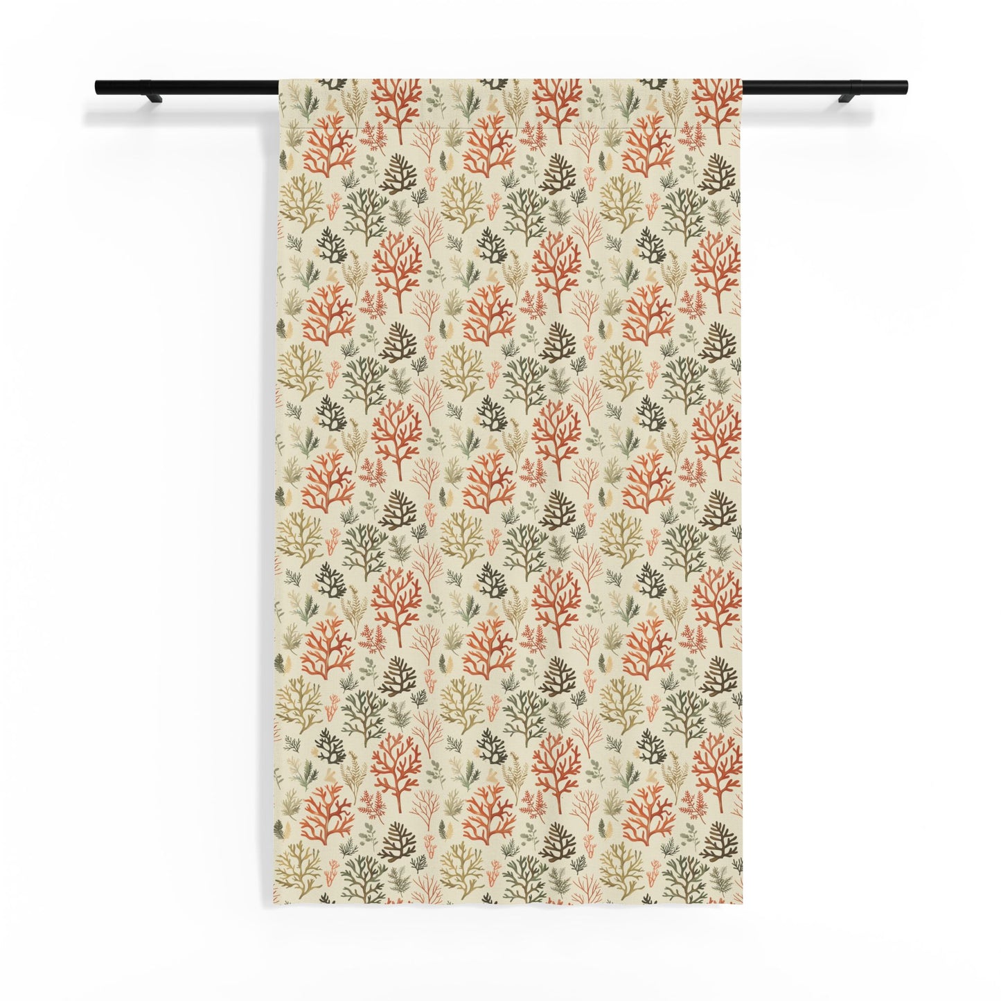 Botanical Coral Leaf Pattern Sheer Window Curtain | Coastal Floral Nature Print