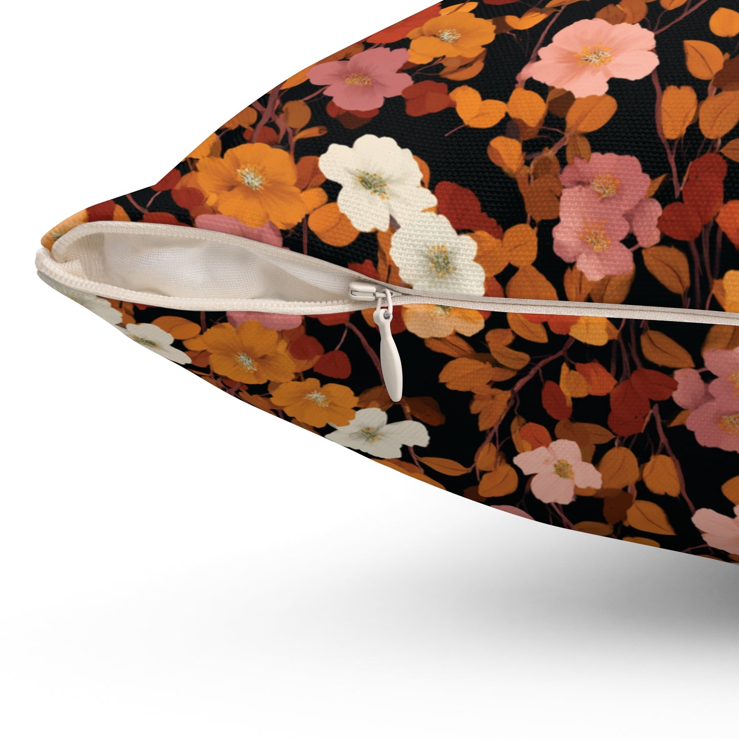Vintage Floral Pattern Spun Polyester Square Pillow | Rust Orange Botanical Pillow