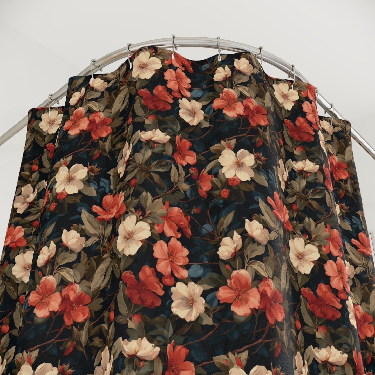 Vintage Floral Pattern Shower Curtain | Dark Botanical Blooms