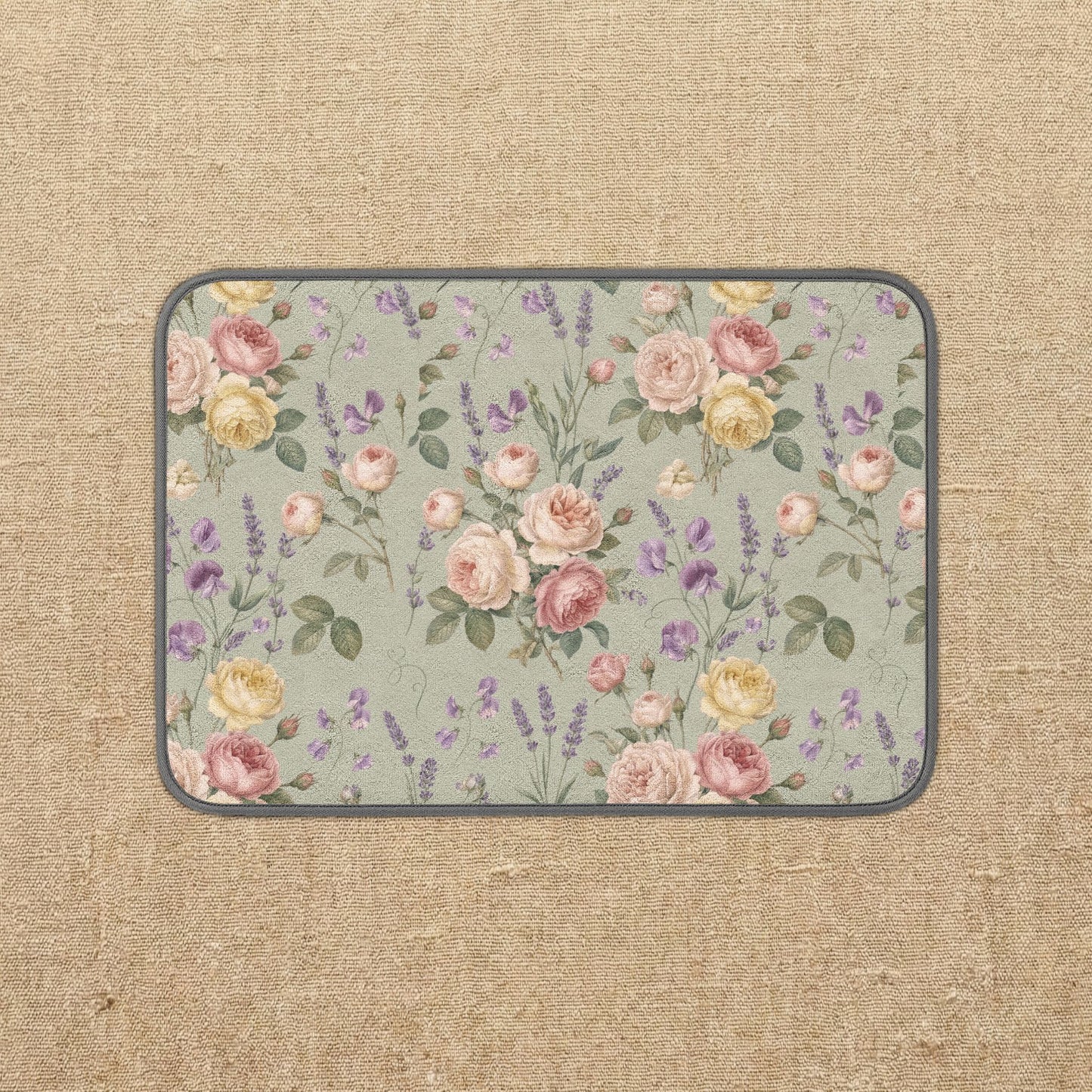 Vintage Rose and Lavender Pattern Microfiber Kitchen Dish Mat