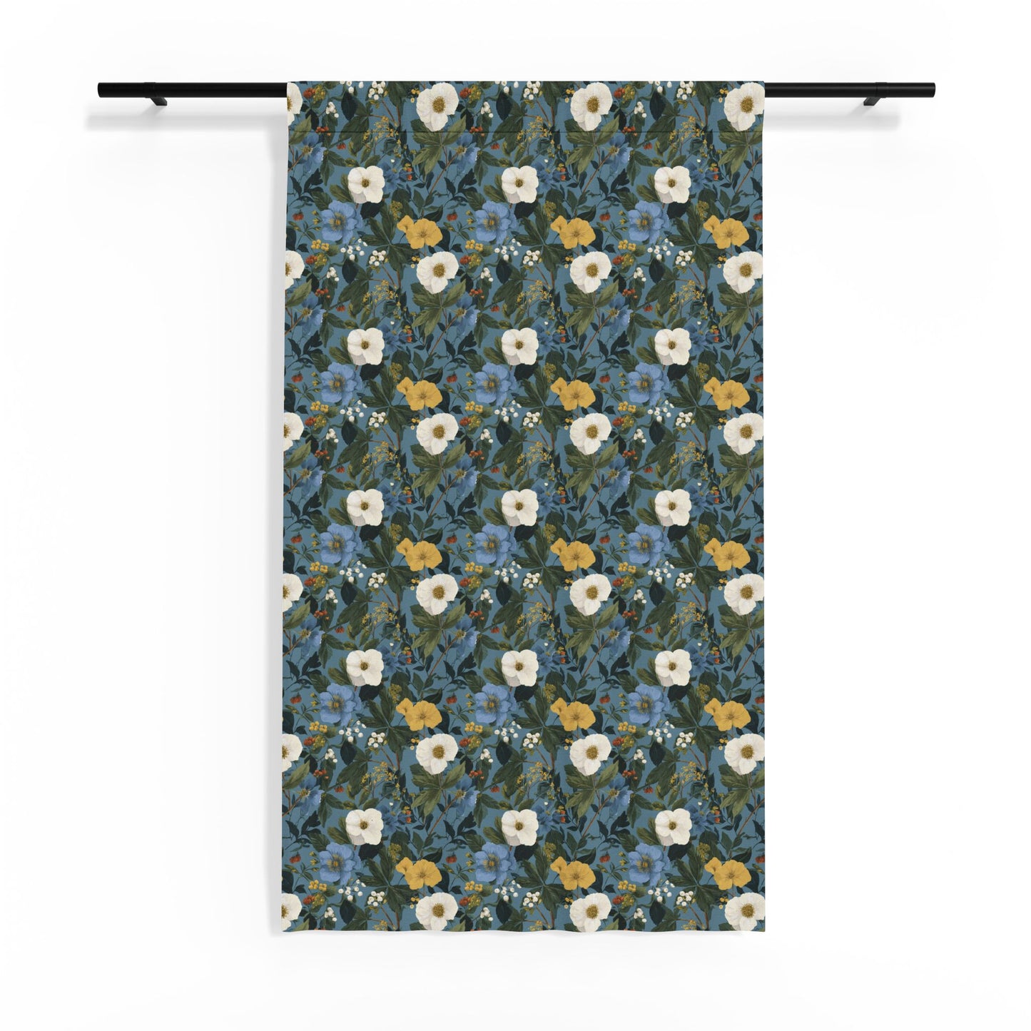 Vintage Floral Pattern Sheer Window Curtain | Blue White Yellow Flowers