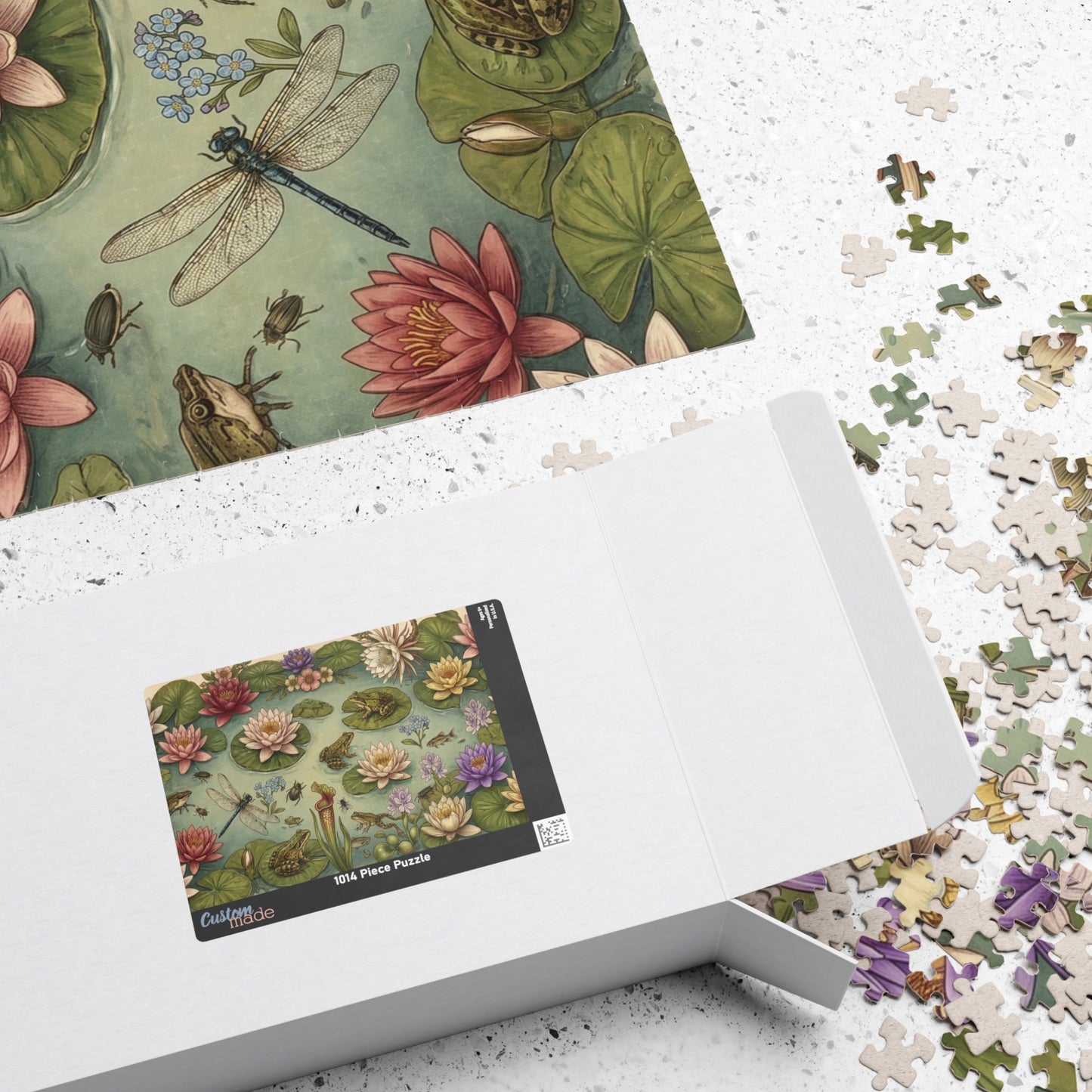 Frogs and Waterlilies Puzzle 110, 252, 520, 1014-piece | Botanical Pond Jigsaw