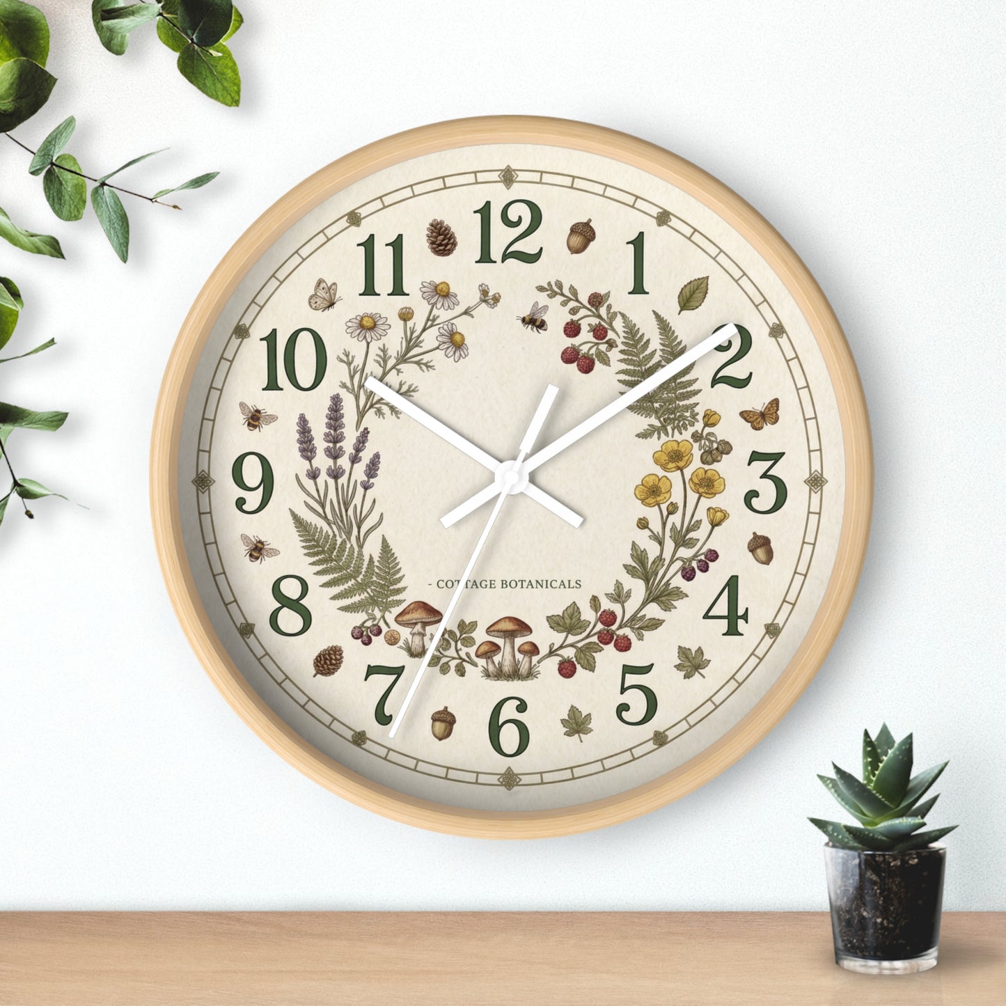 Botanical Wreath Wall Clock | Cottage Floral Timepiece