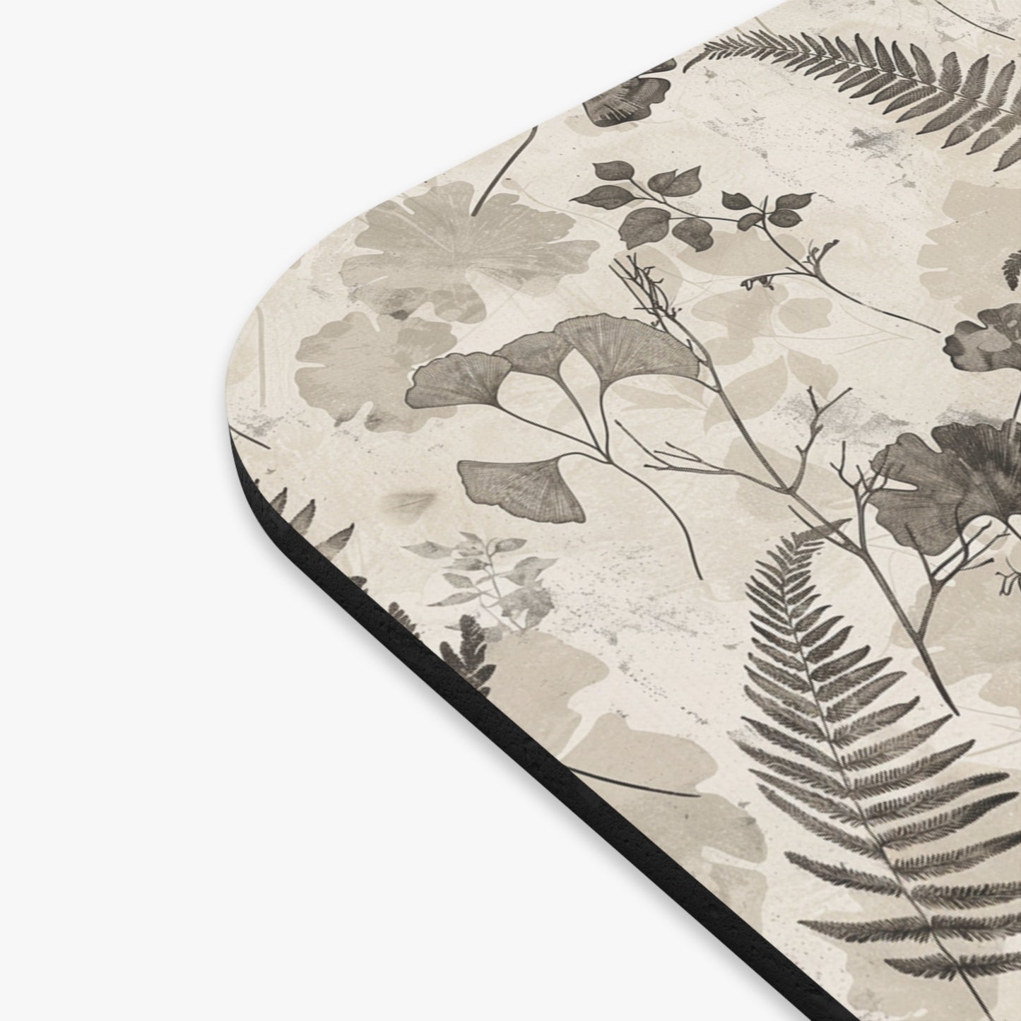 Neutral Botanical Ferns Ginkgo Mouse Pad | Watercolor Floral Desk Mat