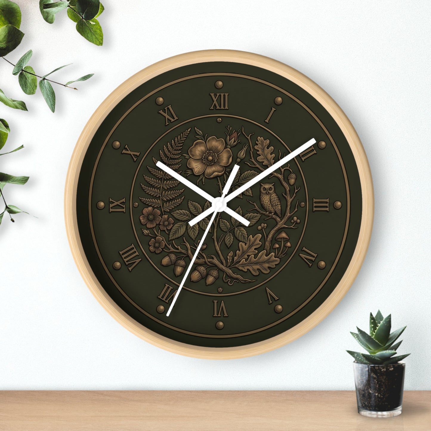 Vintage Floral Clock Wall Clock | Roman Numerals, Botanical Bird Design