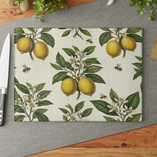 Vintage Lemon Blossom Glass Cutting Board | Citrus Kitchen Decor