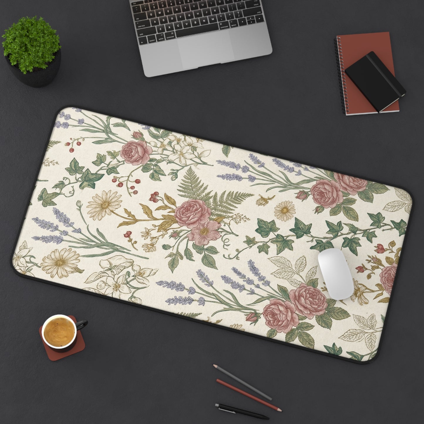 Vintage Wildflower Pattern Desk Mat | Floral Botanical Mouse Pad