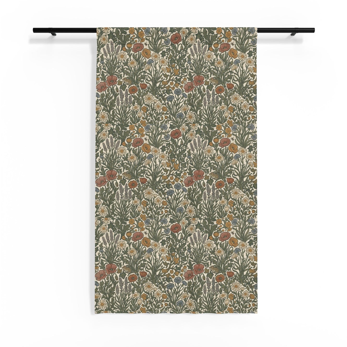 Vintage Botanical Floral Sheer Window Curtain | Green Floral Drapery