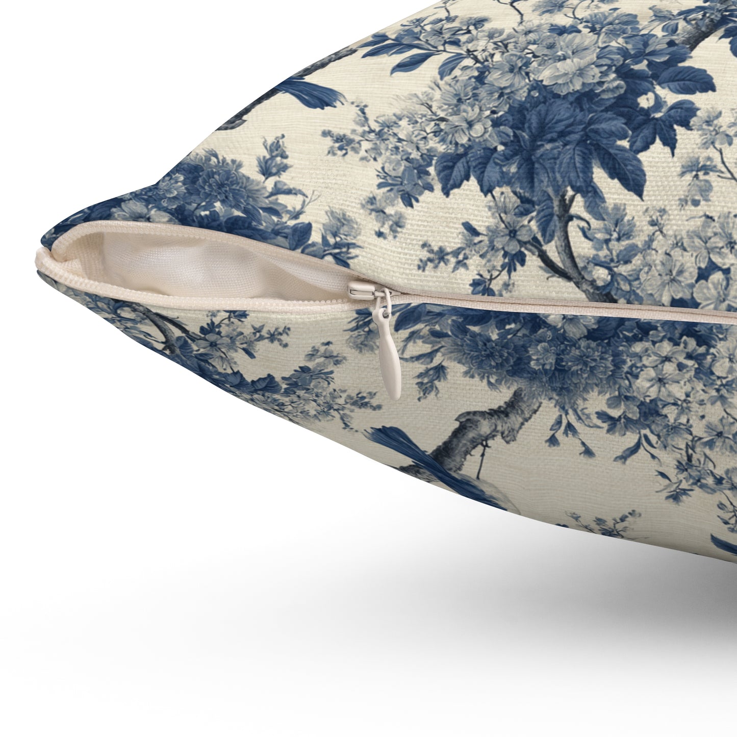Blue Toile de Jouy Bird Pattern Pillow | Decorative Square Pillow