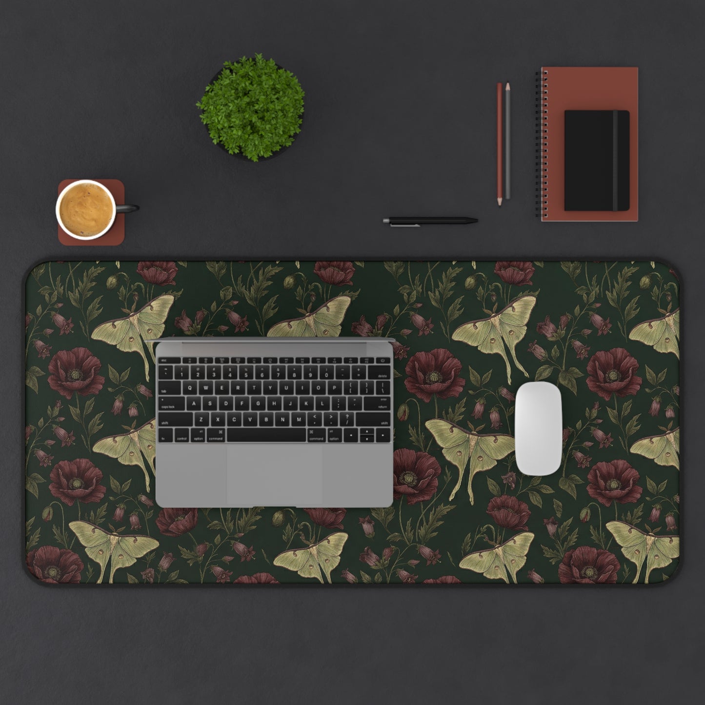 Vintage Moth and Roses Desk Mat | Dark Floral Mousepad Mat