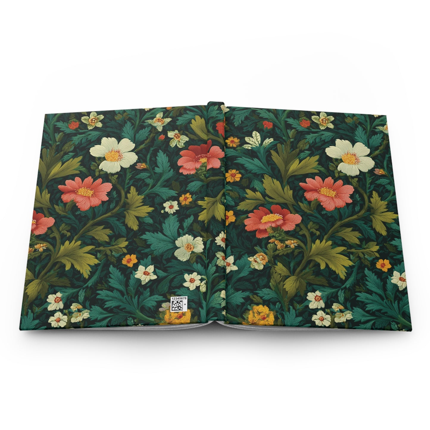 Vintage Floral Pattern Hardcover Journal | Dark Green Botanical Notebook