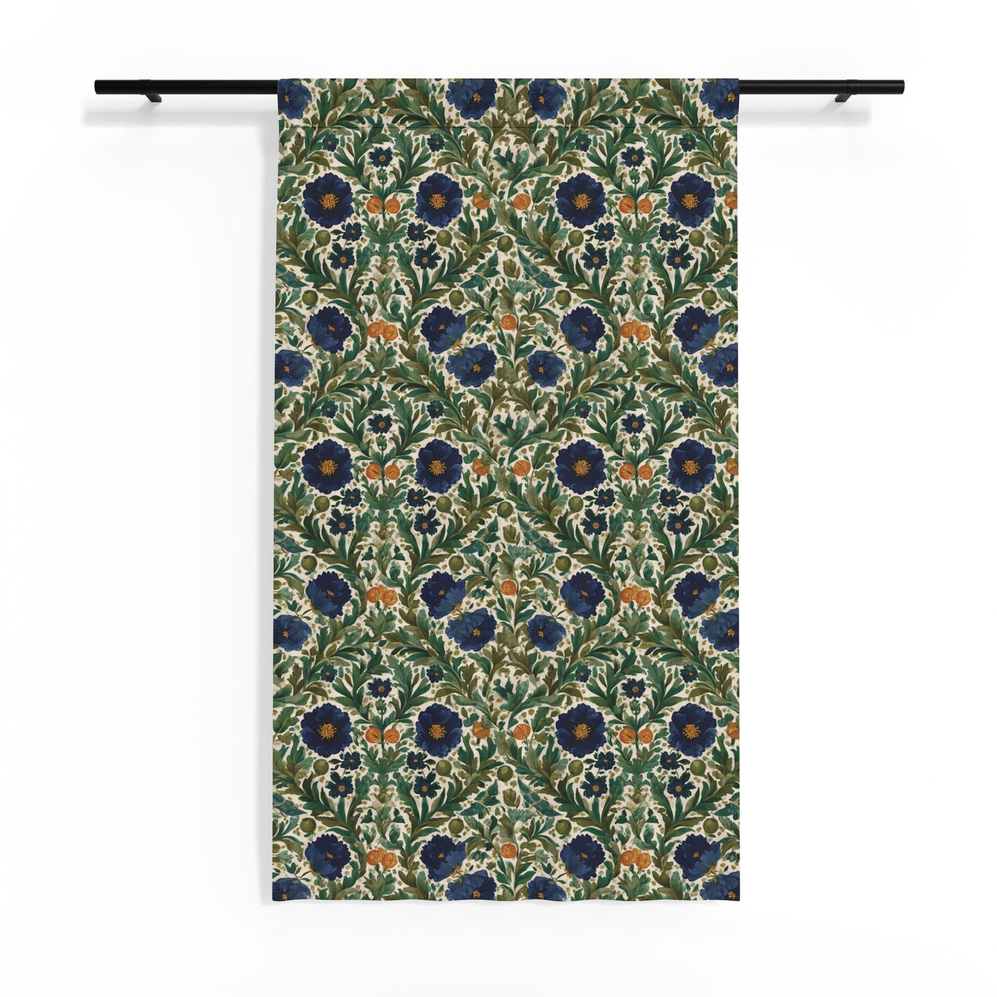 Vintage Floral Pattern Sheer Window Curtain | Blue Poppy Botanical Print