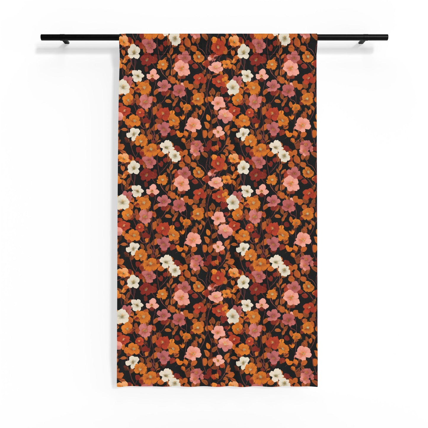 Autumn Floral Sheer Window Curtain | Rust Orange Brown Bloom Pattern