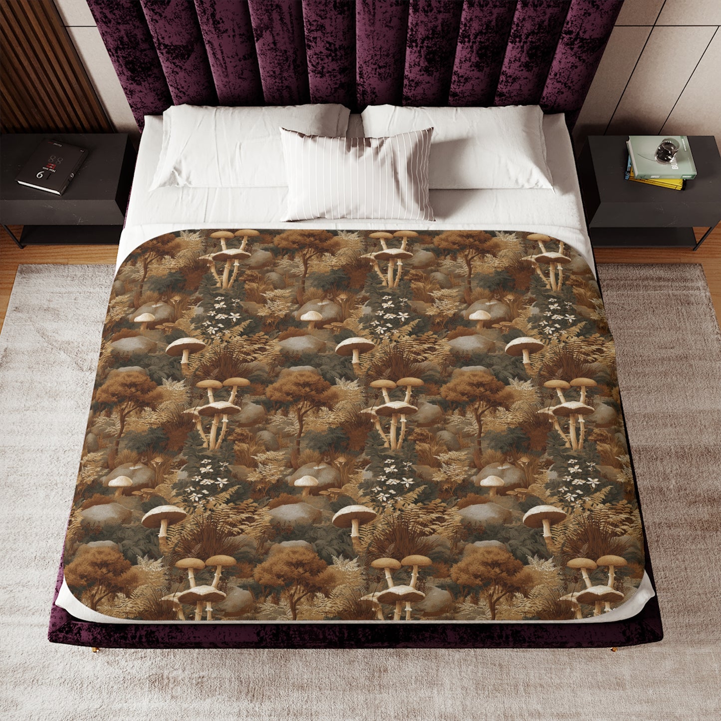 Autumn Mushroom Forest Sherpa Blanket | Cozy Fall Fungi Pattern