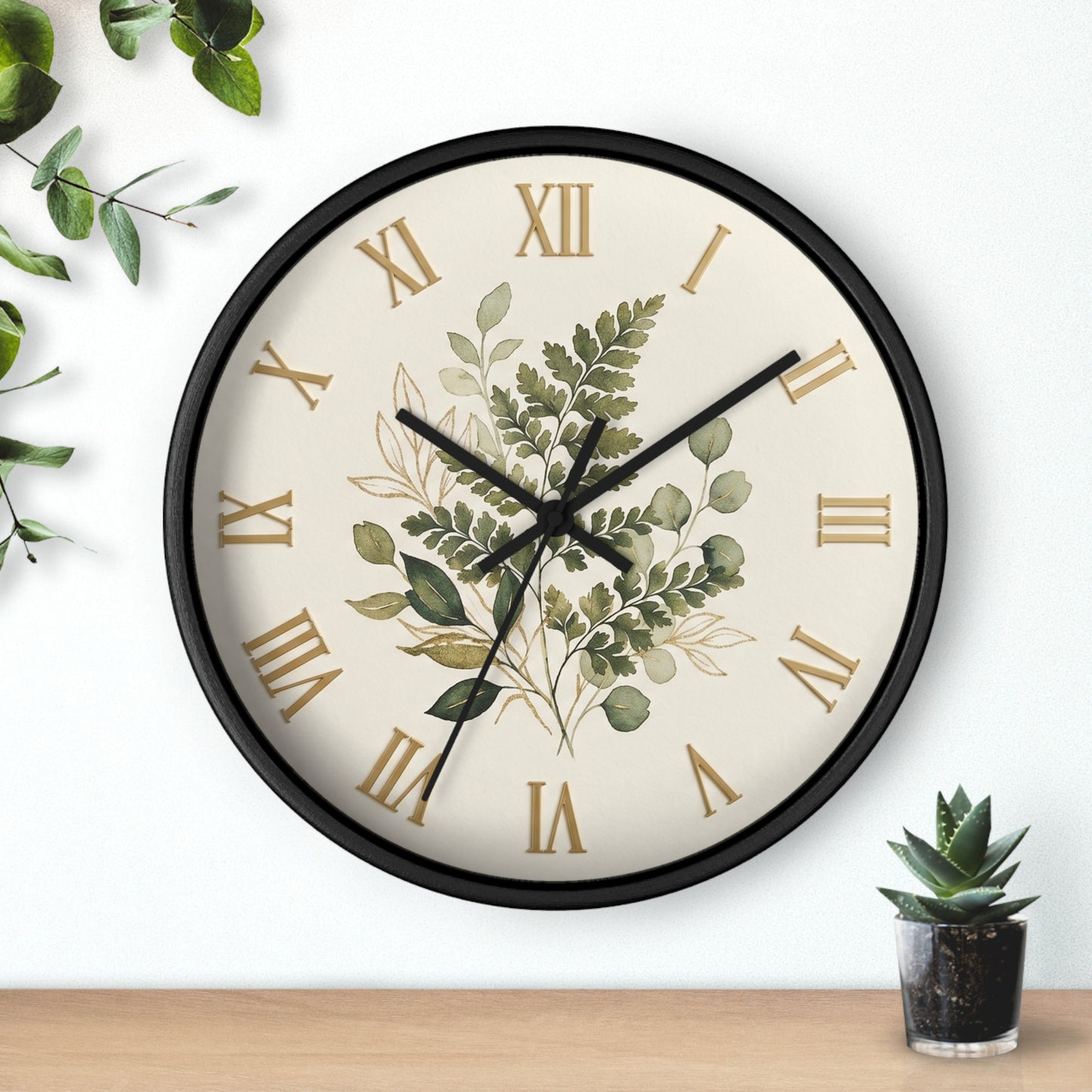 Green Botanical Roman Numeral Wall Clock | Floral Clock