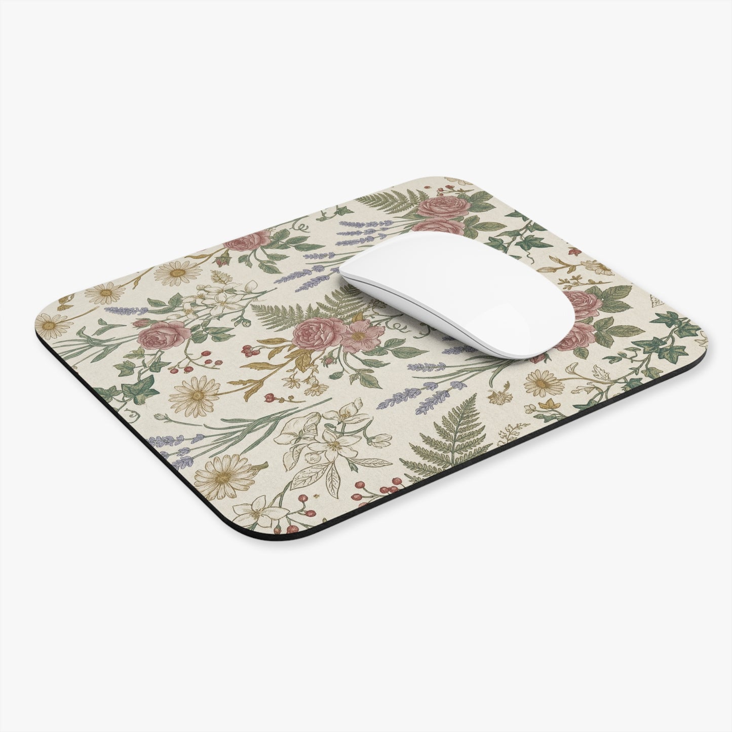 Vintage Floral Pattern Mouse Pad | Botanical Roses Daisies Lavender