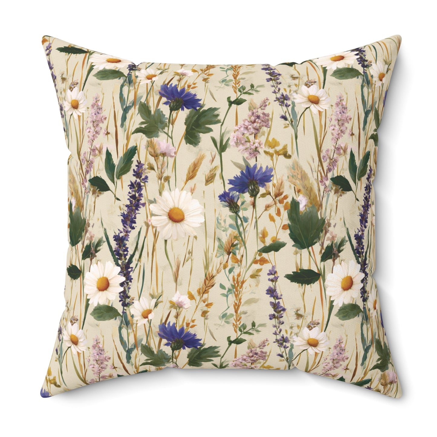 Wildflower Meadow Pillow | Daisies & Lavender Square Pillow