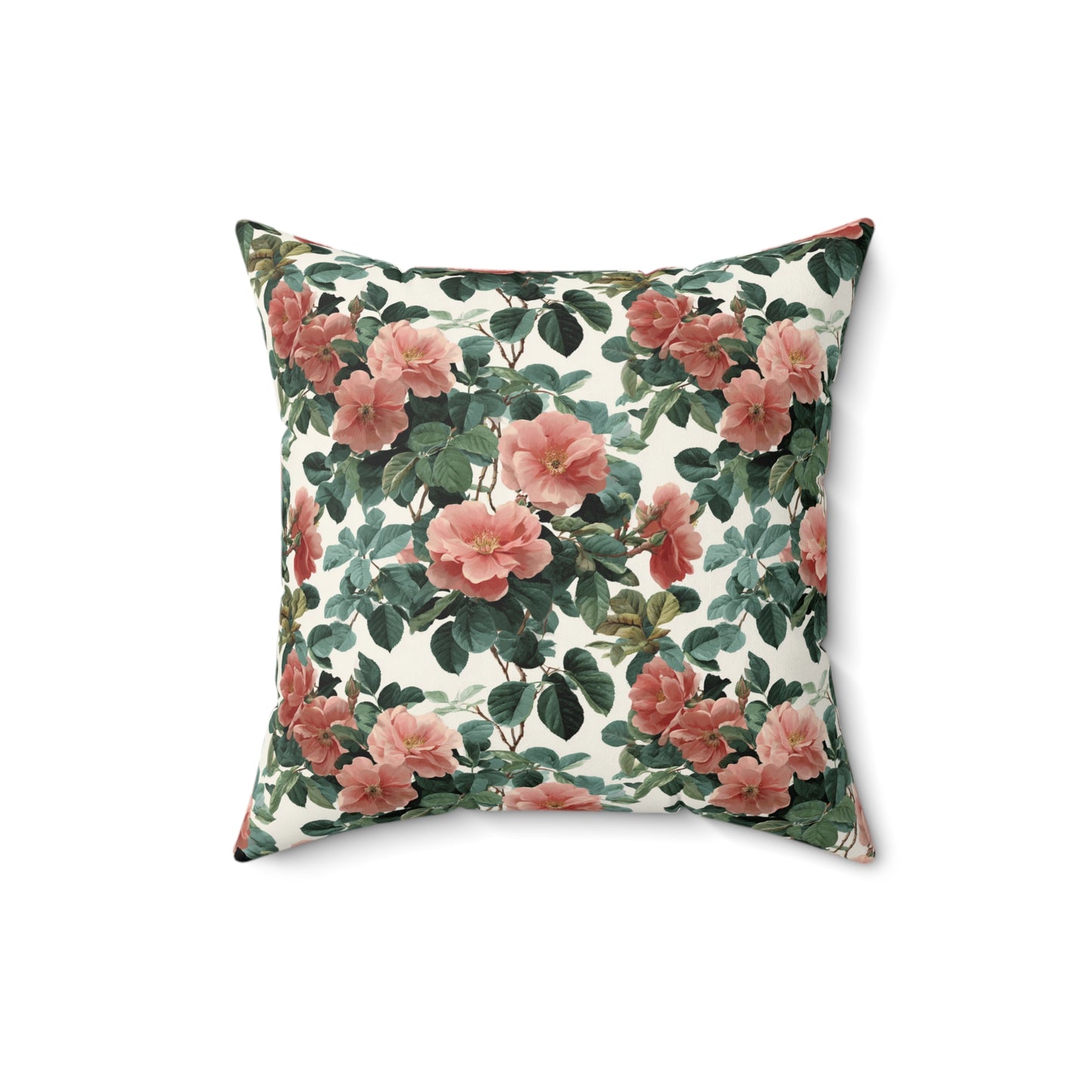 Vintage Pink Roses Floral Pillow | Spun Polyester Square Pillow