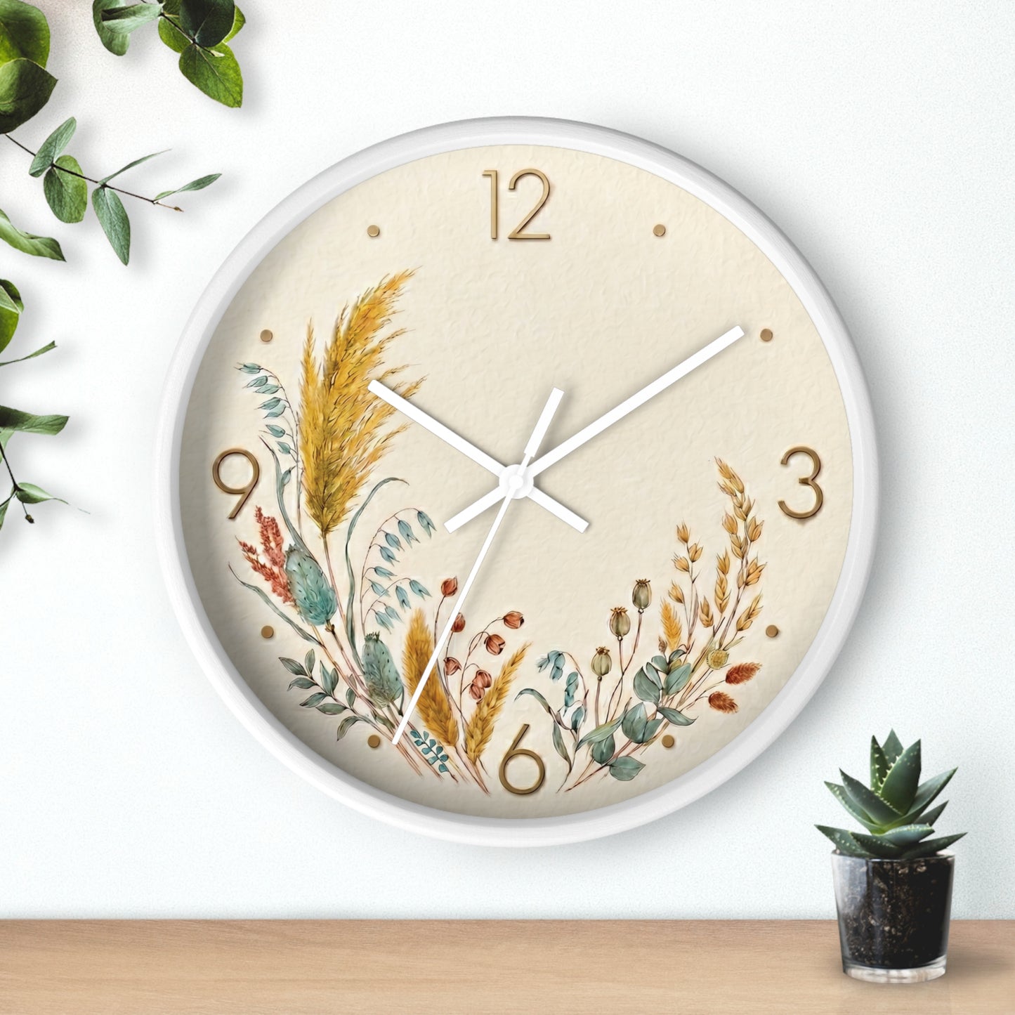 Dried Wildflower Bouquet Wall Clock | Boho Coastal Floral Home Decor