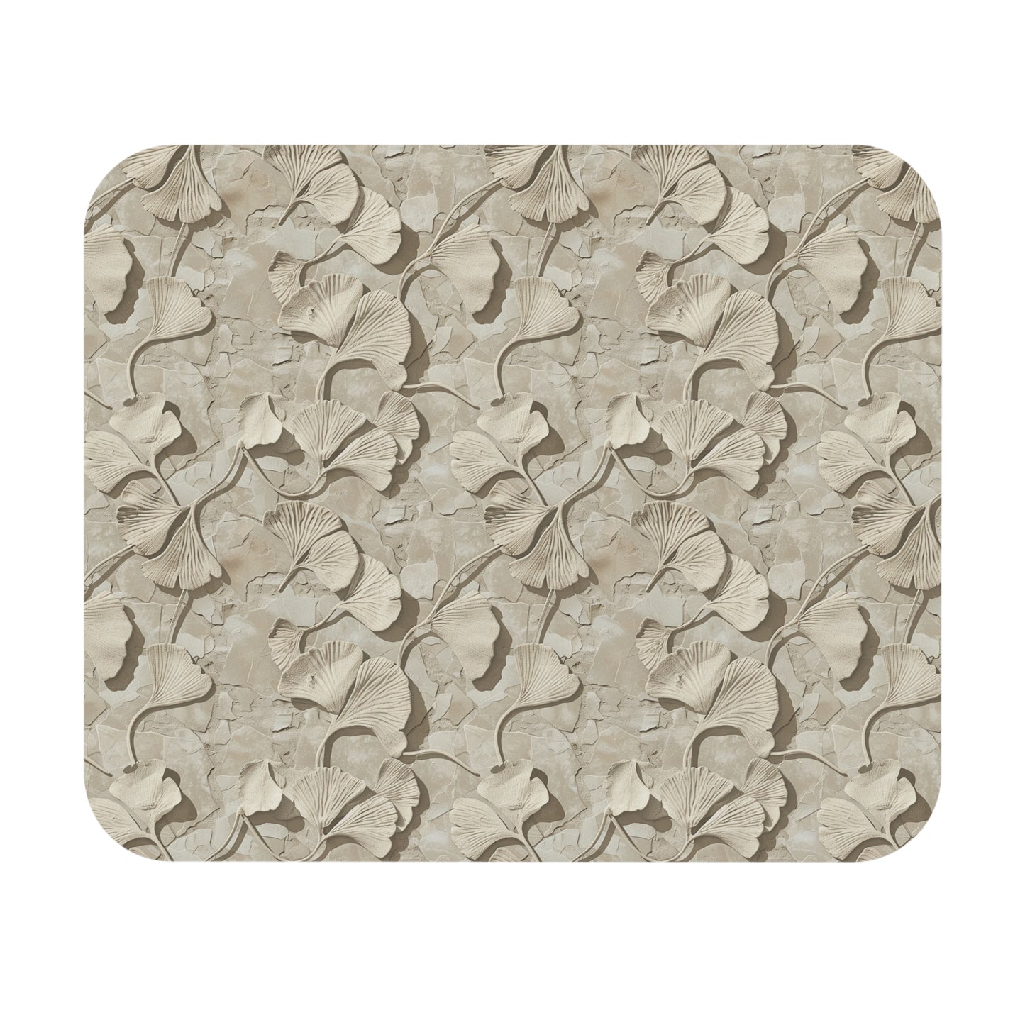 Neutral Ginkgo Leaf Pattern Mouse Pad | Beige Botanical Desk Mat